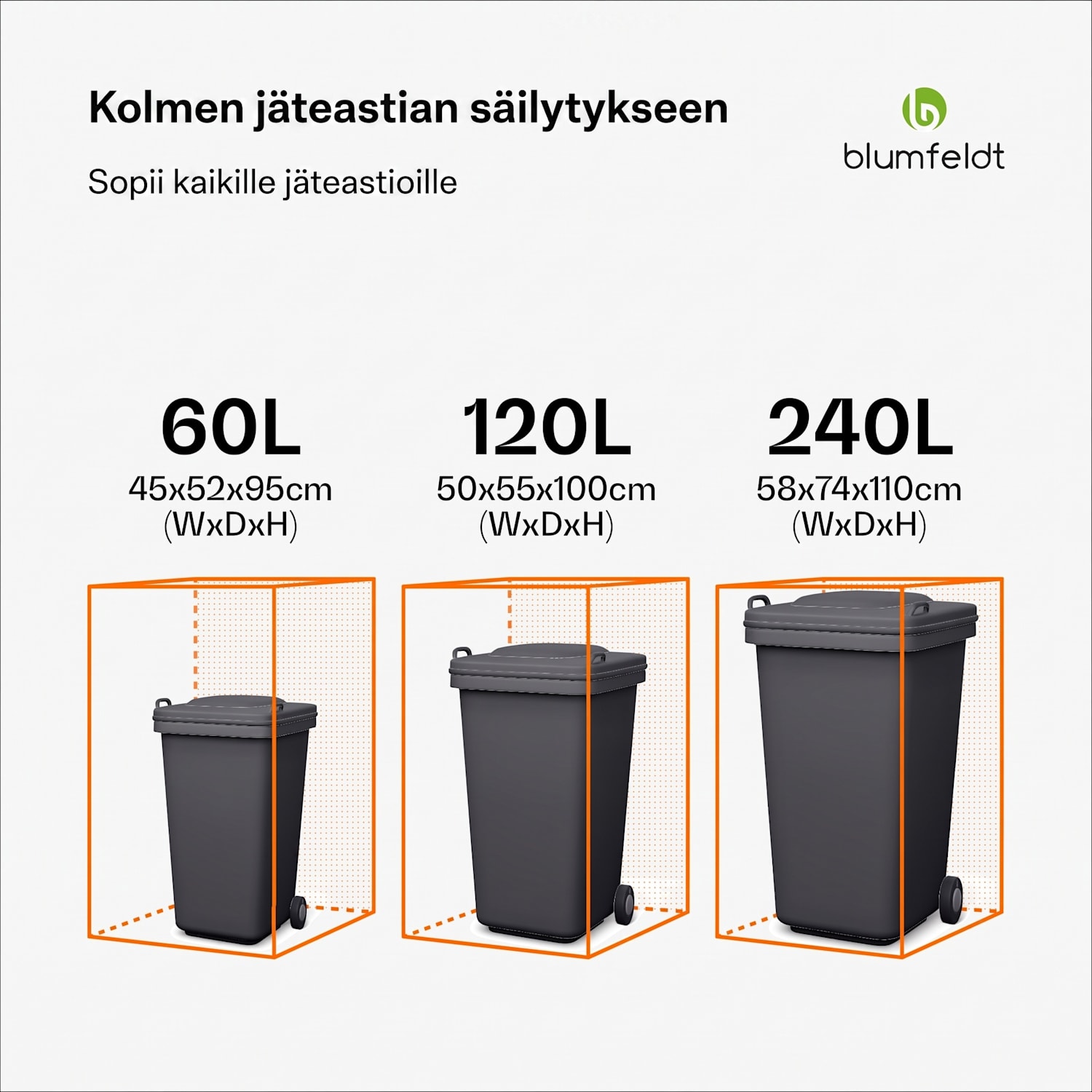 BinSafe jätekatos 3 astialle 240 l säänkestävä lukittava sinkitty teräs 