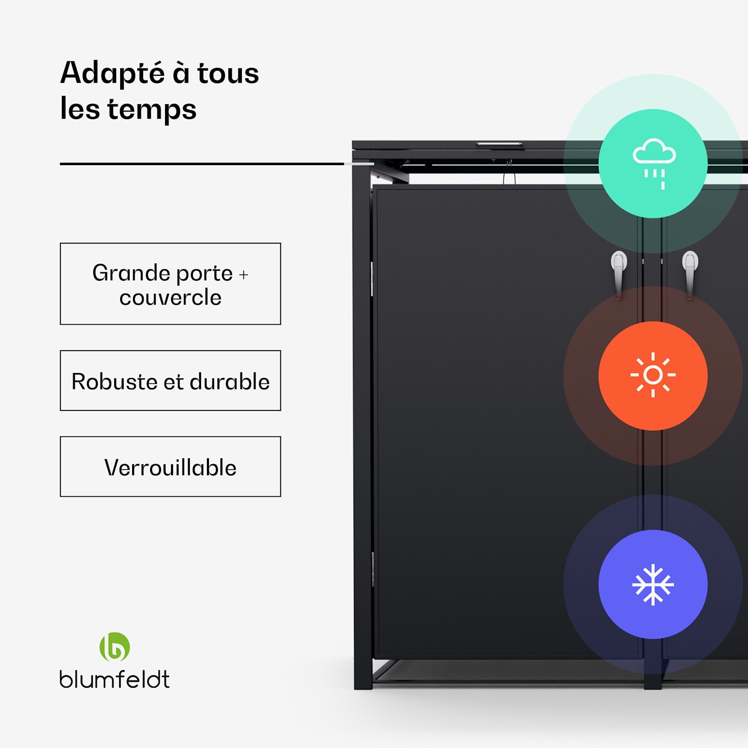 BinSafe conteneur à poubelles 3 poubelles 240 L résistant aux intempéries, verrouillable, acier galvanisé 
