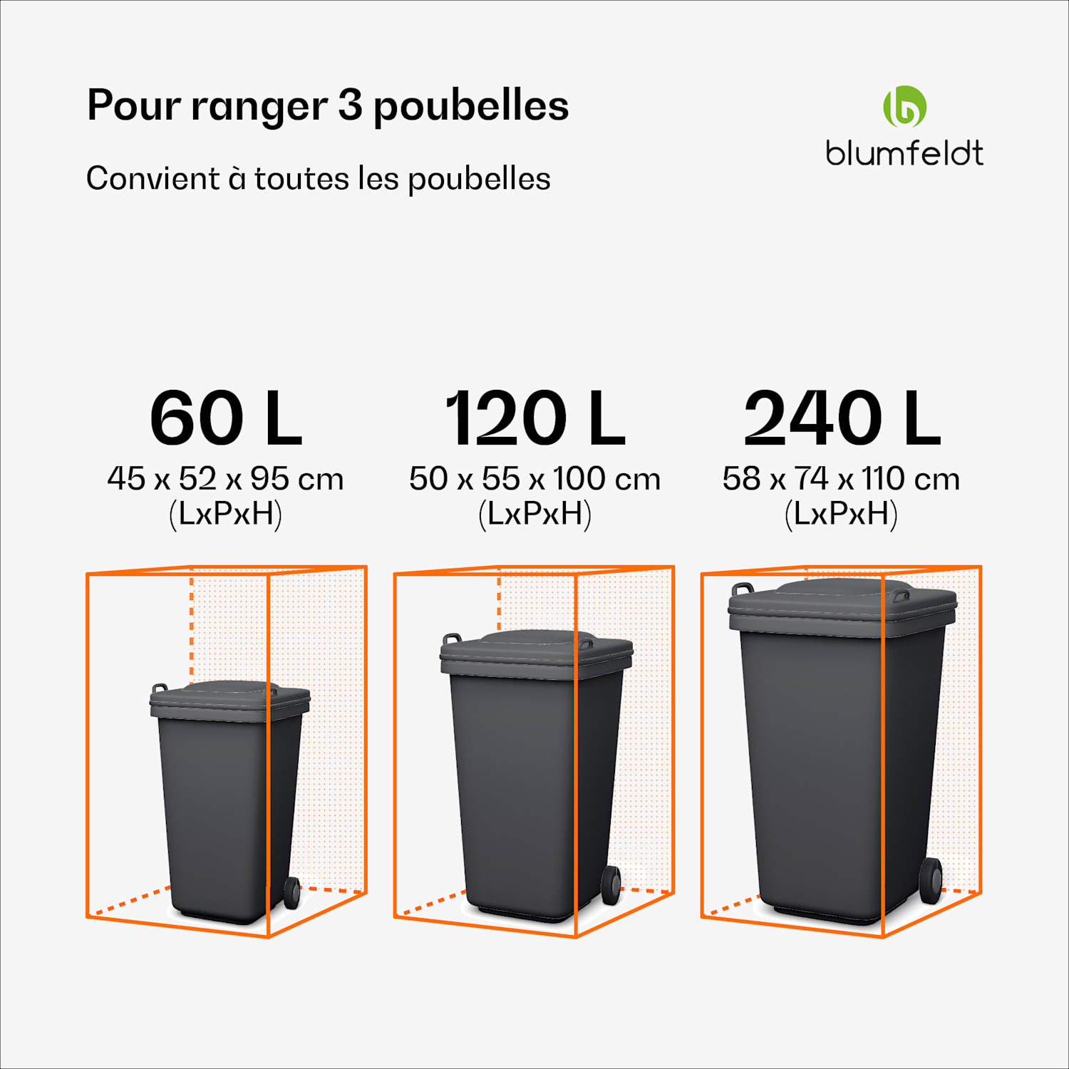 BinSafe conteneur à poubelles 3 poubelles 240 L résistant aux intempéries, verrouillable, acier galvanisé 