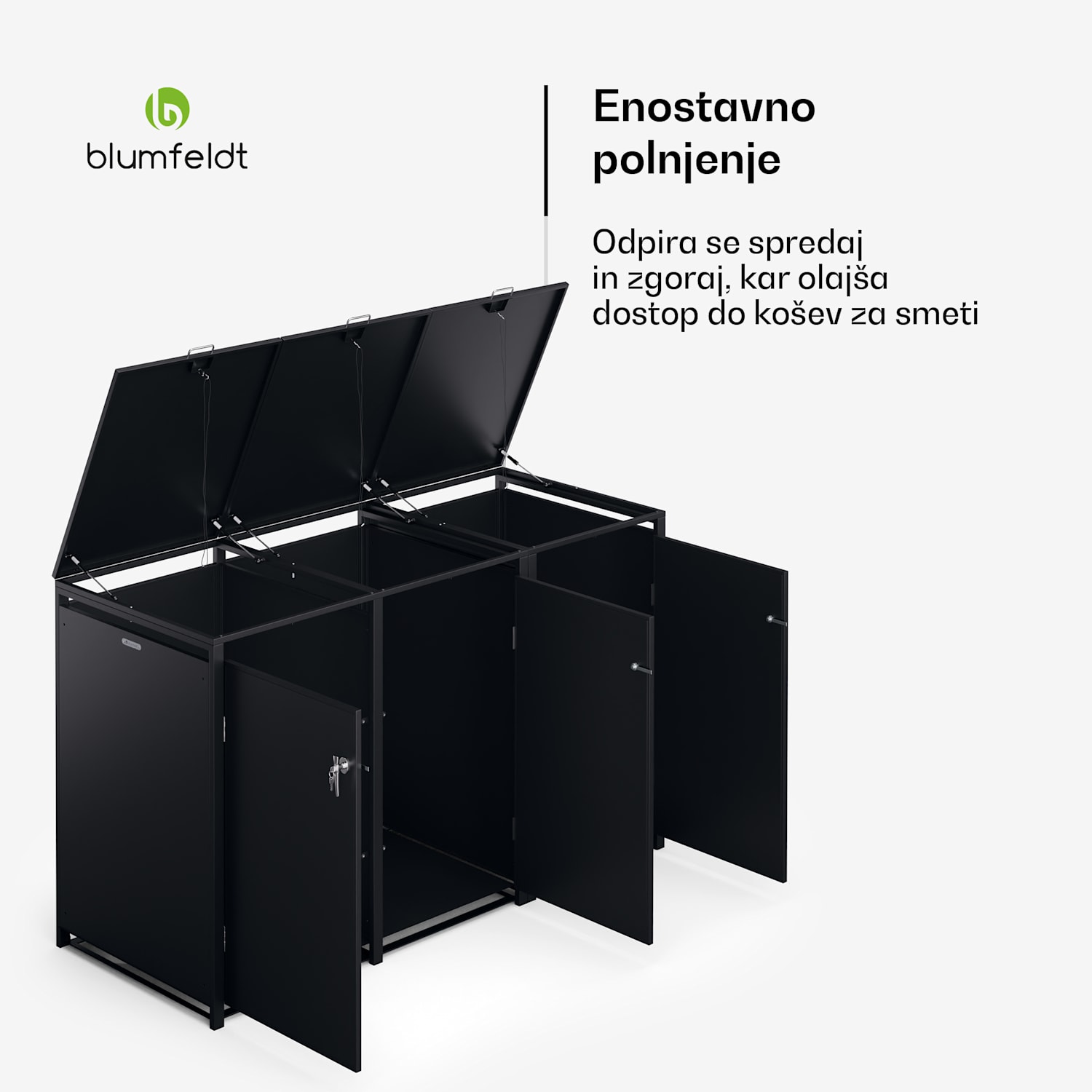 BinSafe kontejner za smeti, 3 koši za odpadke, 240 L, vremensko odporna streha za sajenje iz pocinkanega jekla, ki jo je mogoče zakleniti 