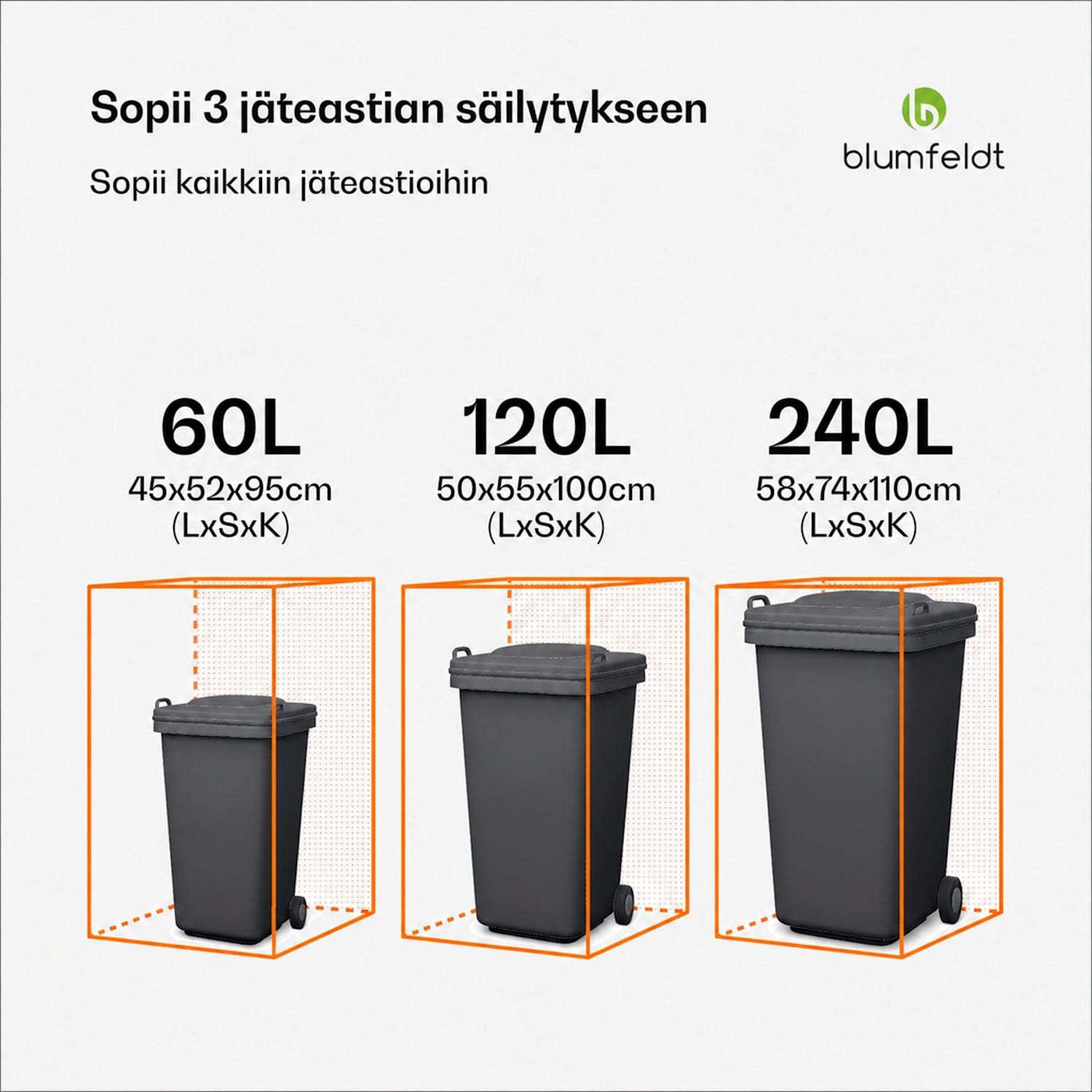 BinSafe jäteastian säilytyslaatikko 3 x 240 L säänkestävä lukittava galvanoitu teräs 