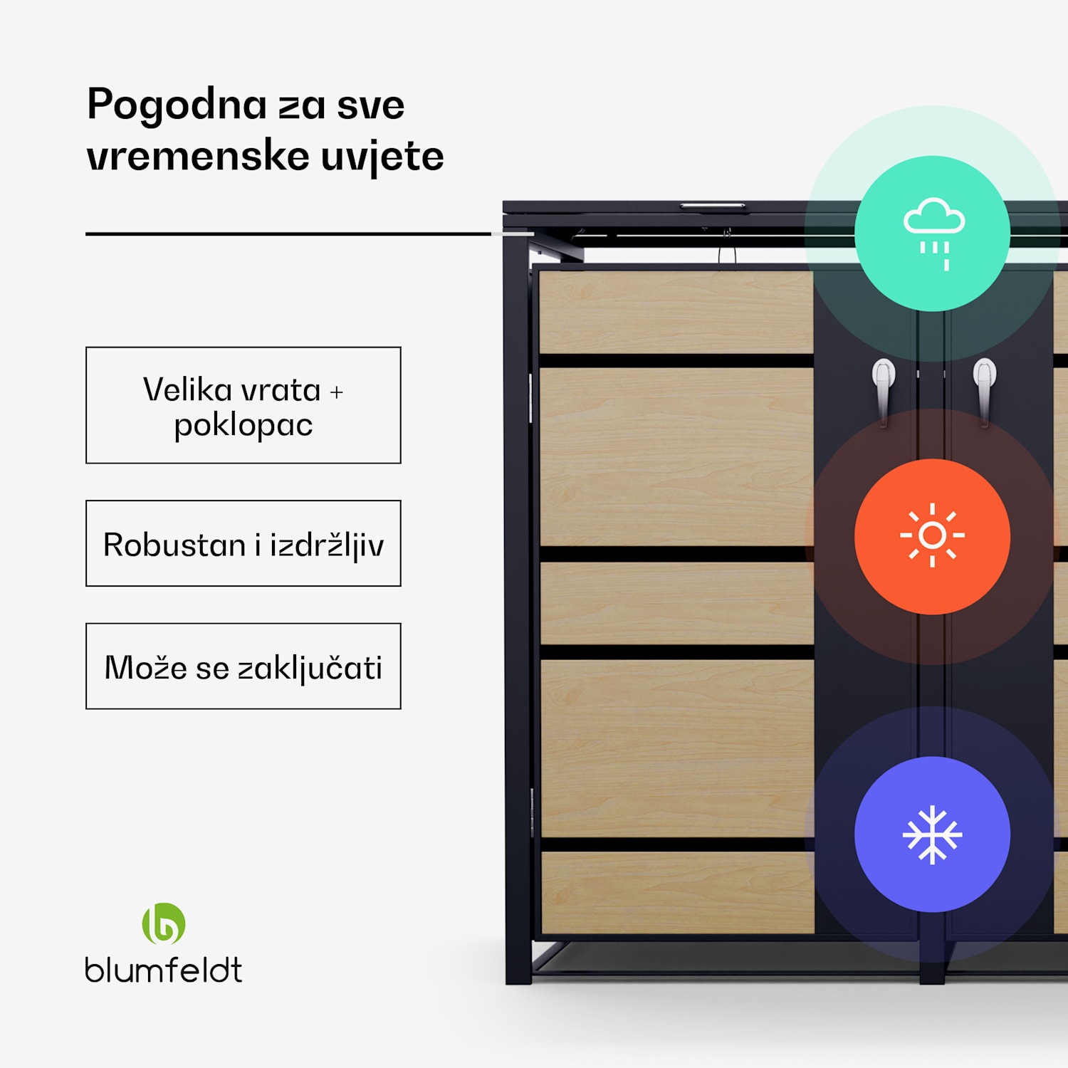 BinSafe kutija za otpatke, 3 kante, 240L, pocinčani čelik otporan na vremenske uvjete koji se može zaključati 