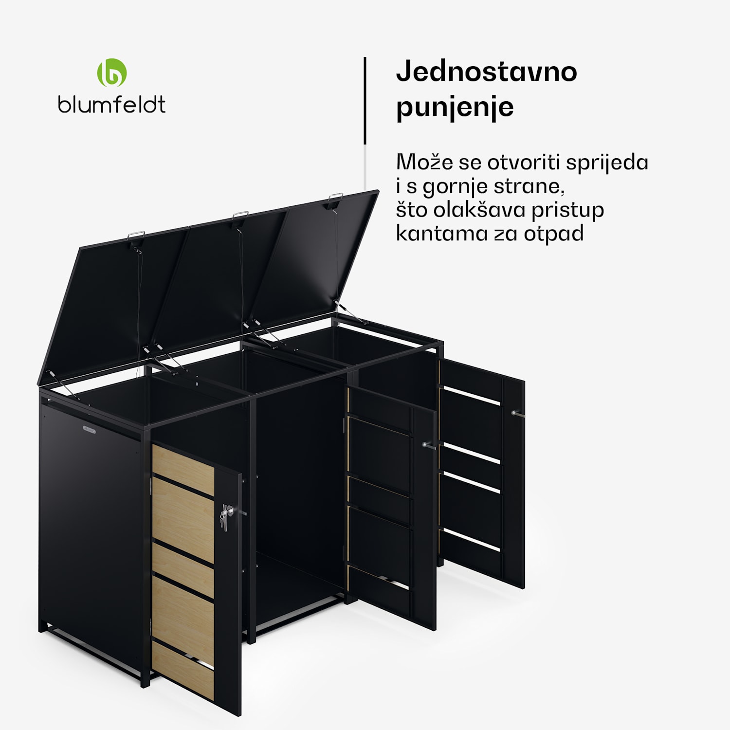 BinSafe kutija za otpatke, 3 kante, 240L, pocinčani čelik otporan na vremenske uvjete koji se može zaključati 