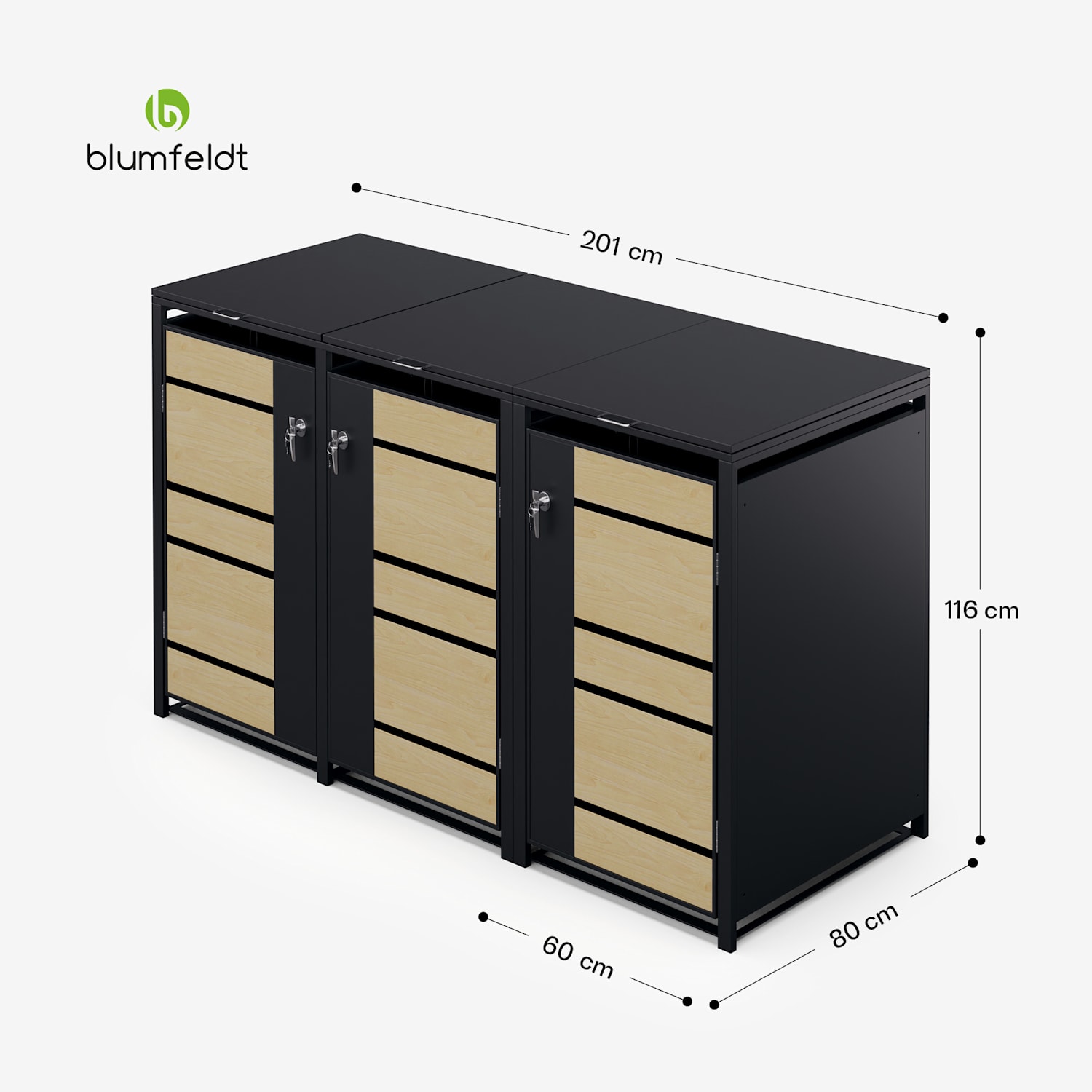 BinSafe, szemétkosár tároló doboz, 3 szemétkosár, 240 l, zárható, időjárásálló horganyzott acél 