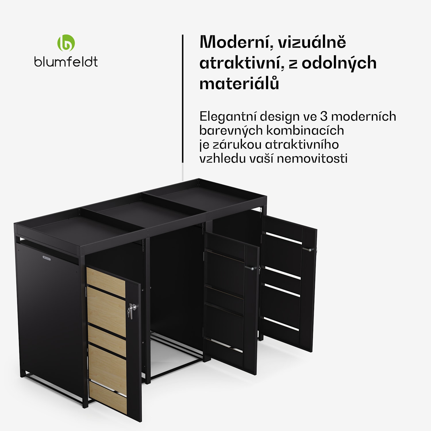 BinSafe, box na odpadky, 3 odpadkové koše, 240 l, uzamykatelný, pozinkovaná ocel odolná vůči povětrnostním vlivům, střecha pro výsadbu 