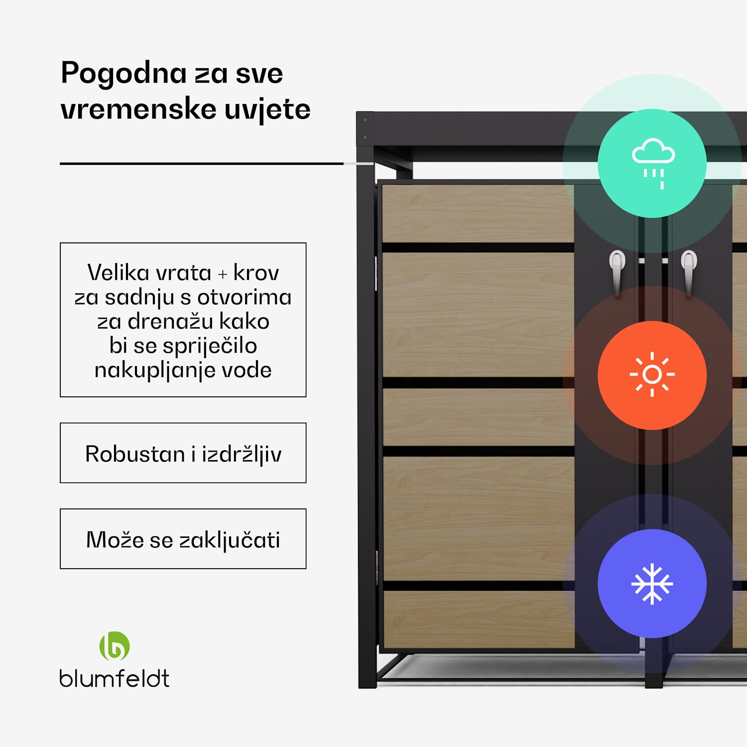 BinSafe kutija za otpatke 3 kante 240L krov za sadnju od pocinčanog čelika otporan na vremenske uvjete koji se može zaključati 