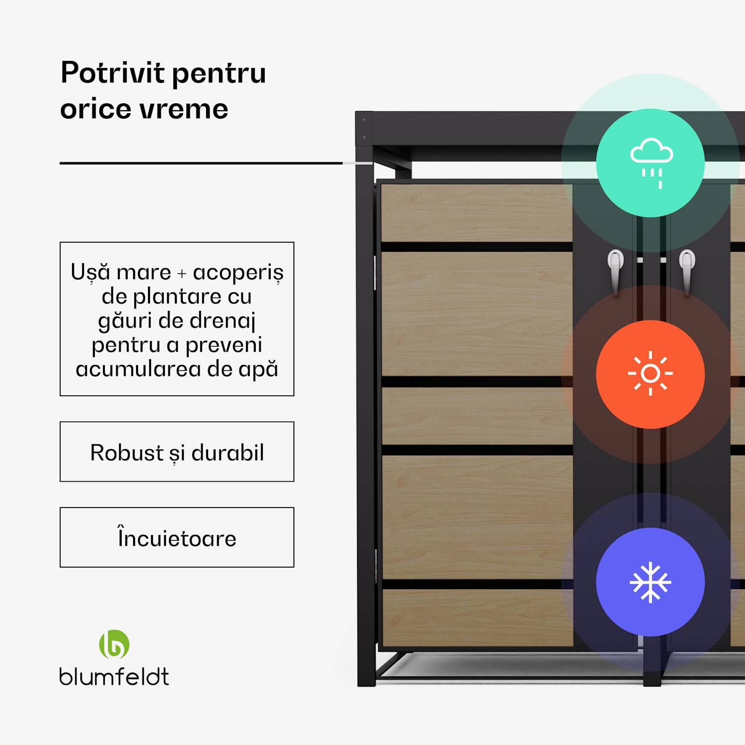 BinSafe, coș de gunoi, 3 coșuri de gunoi, 240 l, cu încuietoare, din oțel galvanizat rezistent la intemperii, acoperiș 