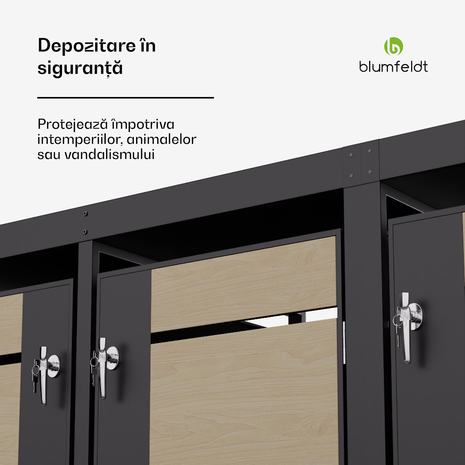 BinSafe, coș de gunoi, 3 coșuri de gunoi, 240 l, cu încuietoare, din oțel galvanizat rezistent la intemperii, acoperiș 