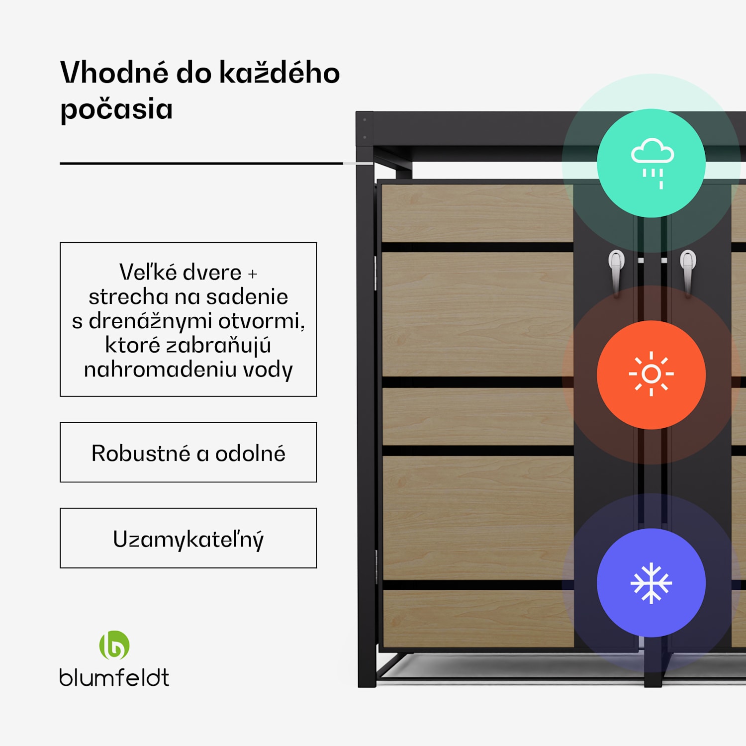 BinSafe, box na odpadky, 3 odpadkové koše, 240 l, uzamykateľný, pozinkovaná oceľ odolná voči poveternostným vplyvom, výsadbová strecha 