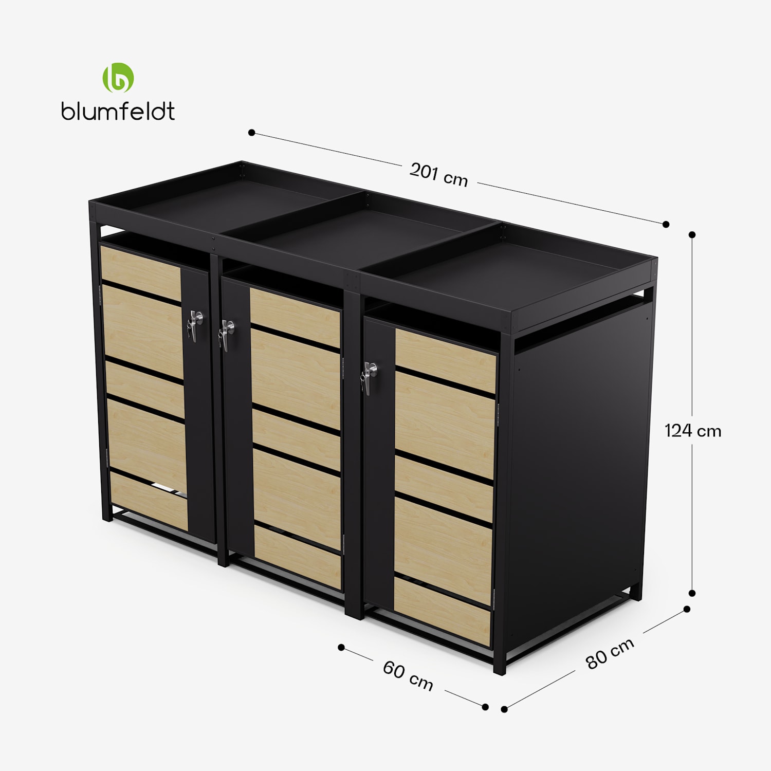 BinSafe, szemétkosár tároló doboz, 3 szemétkosár, 240 l, zárható, időjárásálló horganyzott acél, beültethető tető 