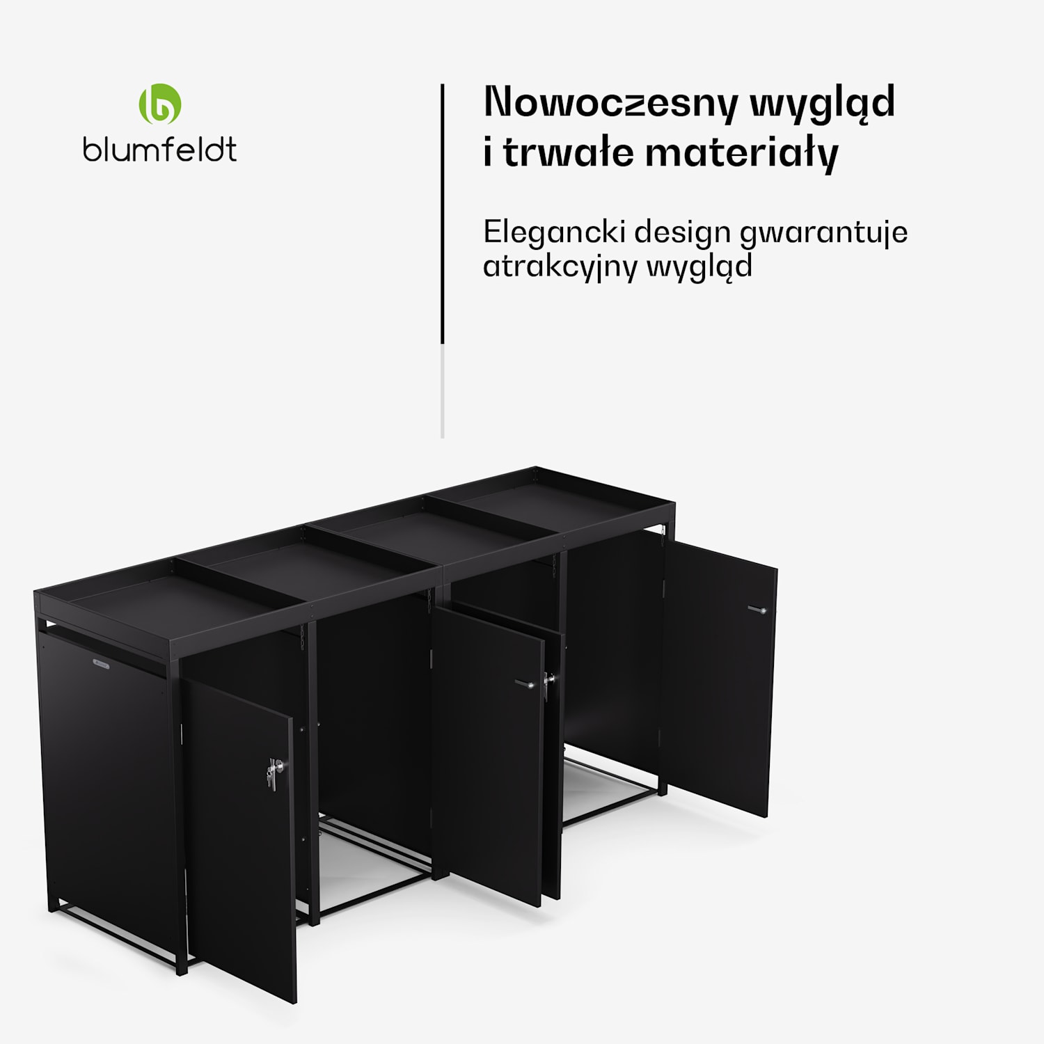 BinSafe, kosz na śmieci, 4 pojemniki, 240 l, zamykany, stal ocynkowana odporna na warunki atmosferyczne