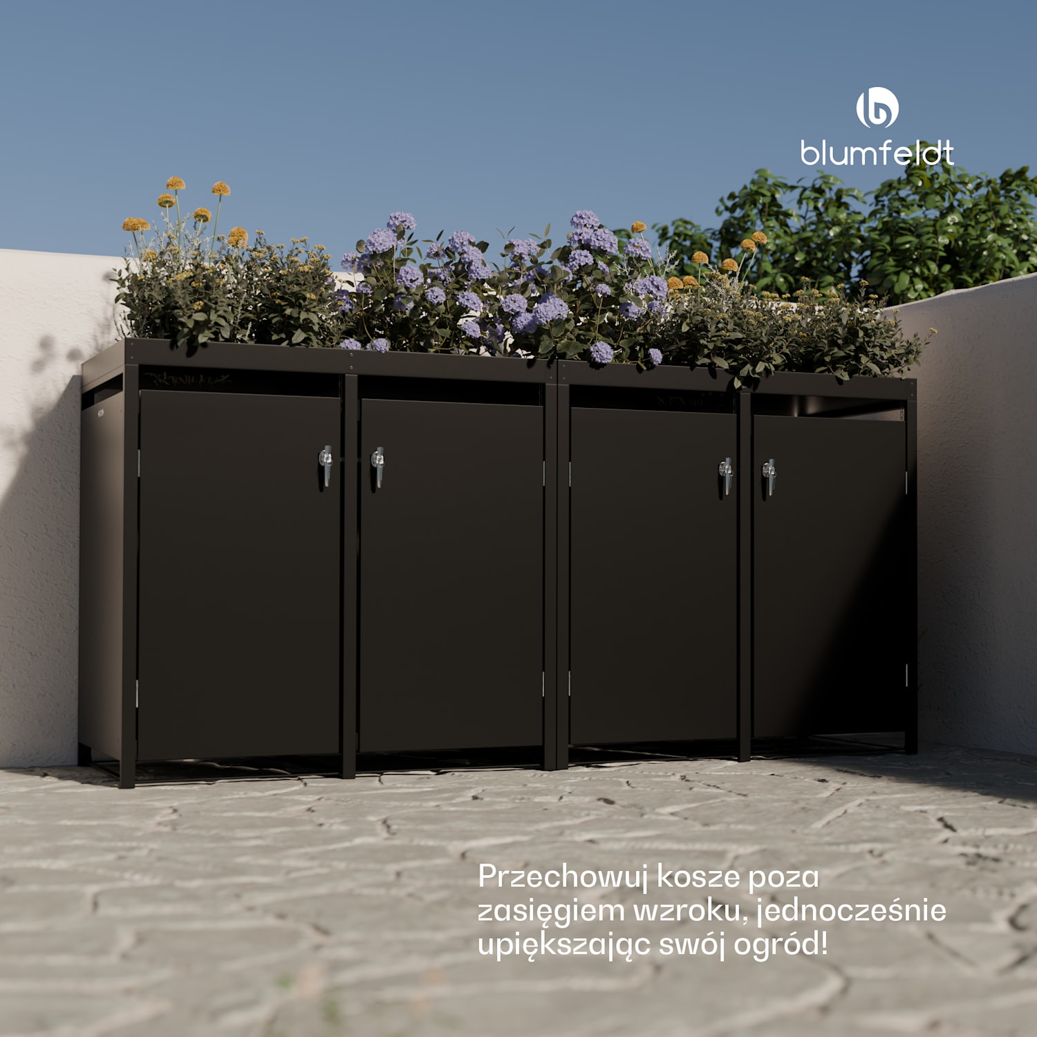 BinSafe, kosz na śmieci, 4 pojemniki, 240 l, zamykany, stal ocynkowana odporna na warunki atmosferyczne