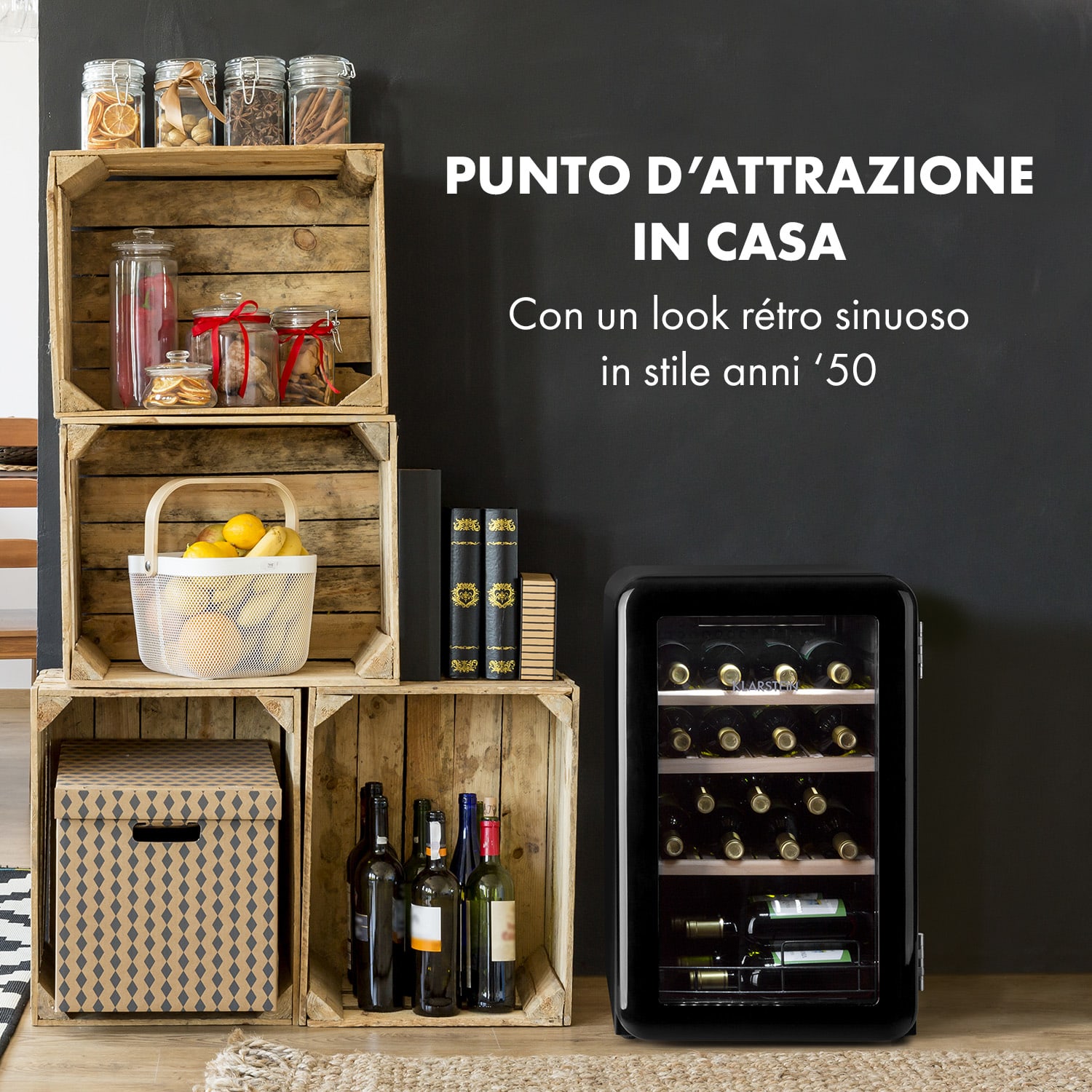 Cantinetta frigo per vini Vinetage 19 Bottiglie 70 Litri 4-22°C Design Retrò 
