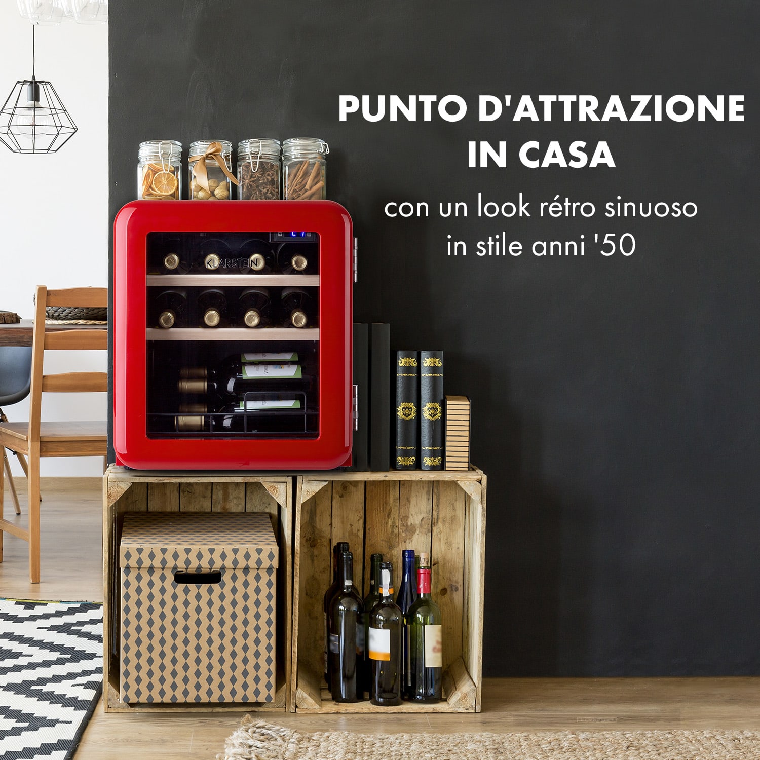Cantinetta frigo per vini Vinetage 12 Bottiglie 48 Litri 4-22°C Design Retrò 