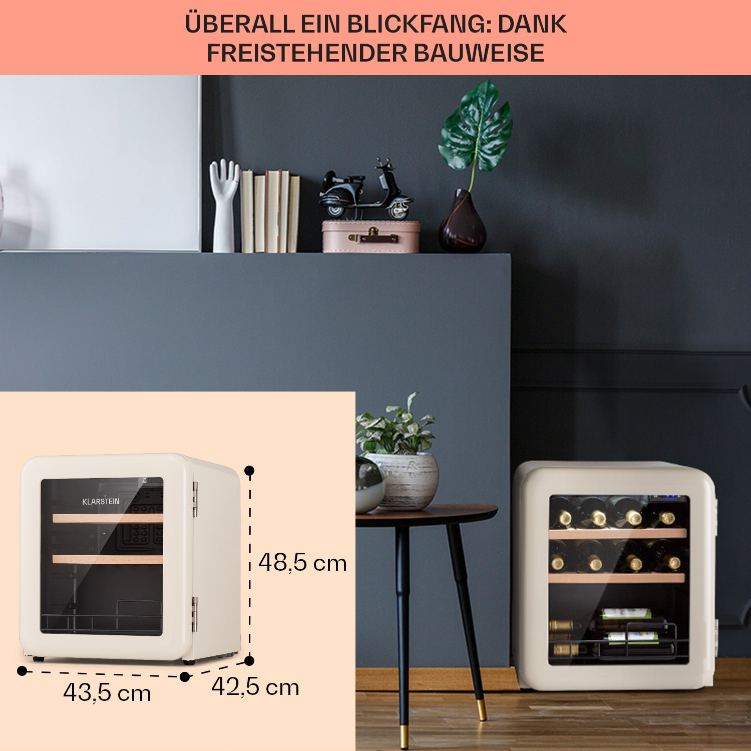 Vinetage 12 Getränkekühler Kühlschrank 48 Liter 4-22°C Retro-Design 
