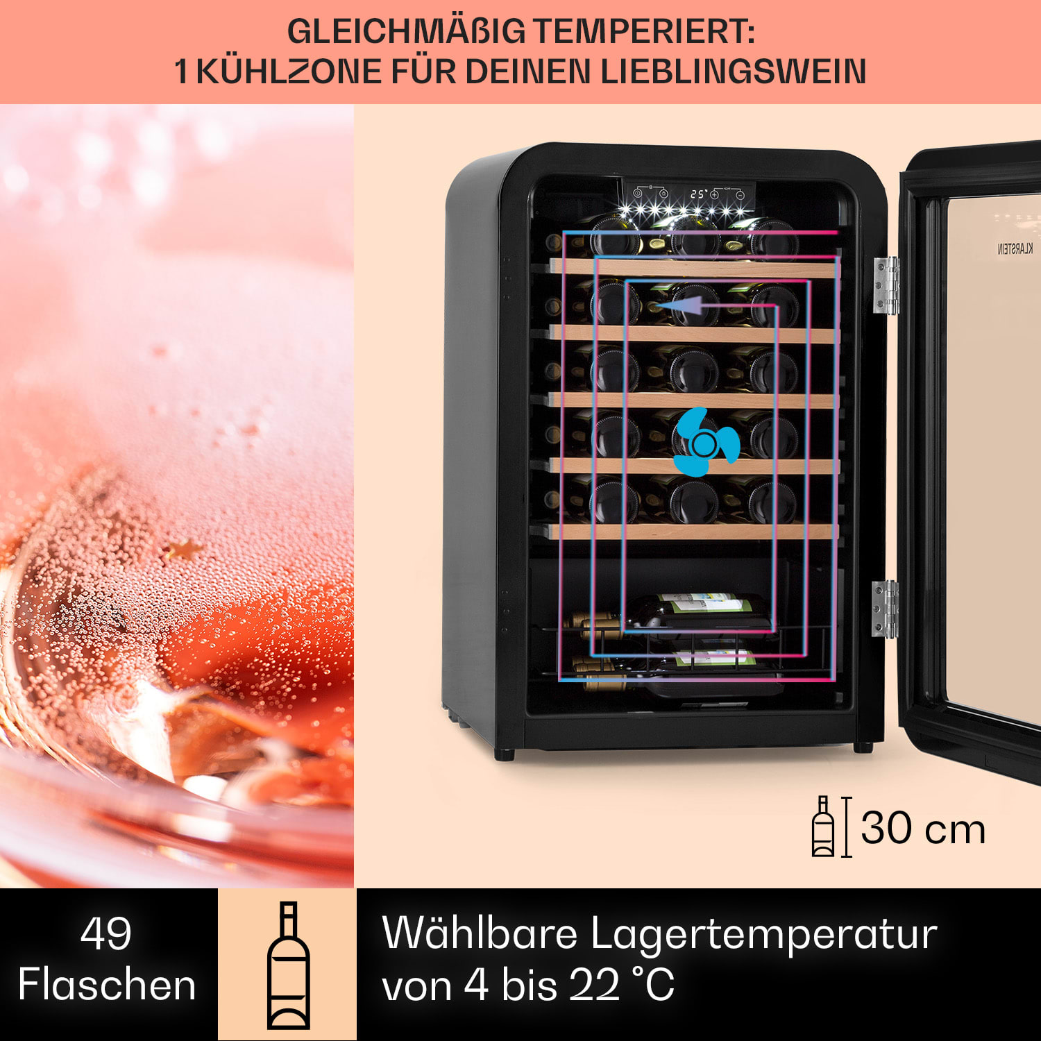 Vinetage 49 Uno Weinlagerschrank 110 Ltr / 49 Fl. 4-22°C Retro 
