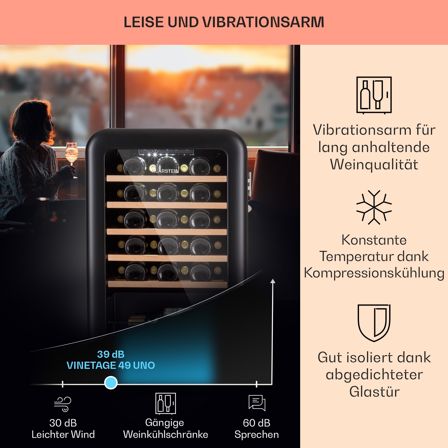 Vinetage 49 Uno Weinlagerschrank 110 Ltr / 49 Fl. 4-22°C Retro 