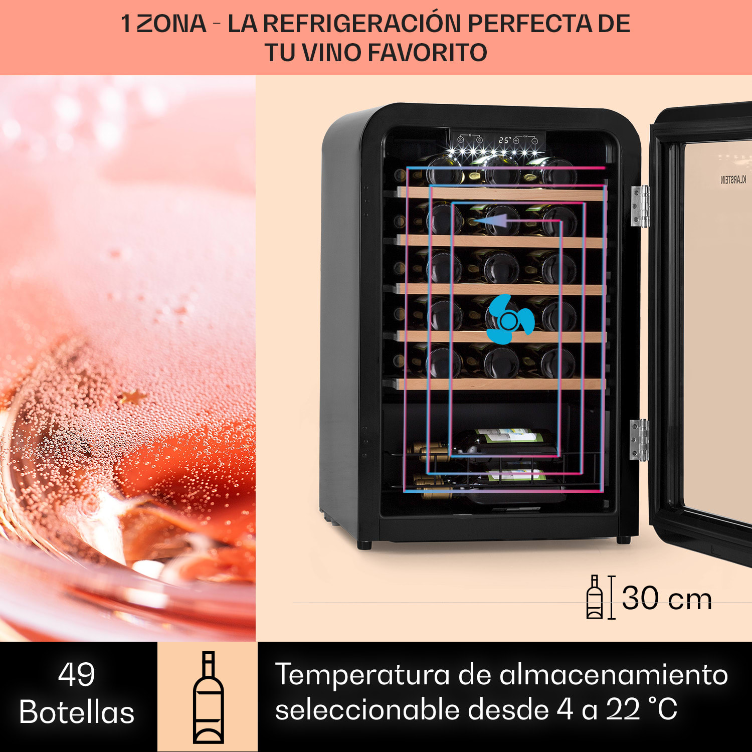 Vinetage 49 Uno nevera para vinos 110 Ltr / 49 botellas. 4-22°C Retro 