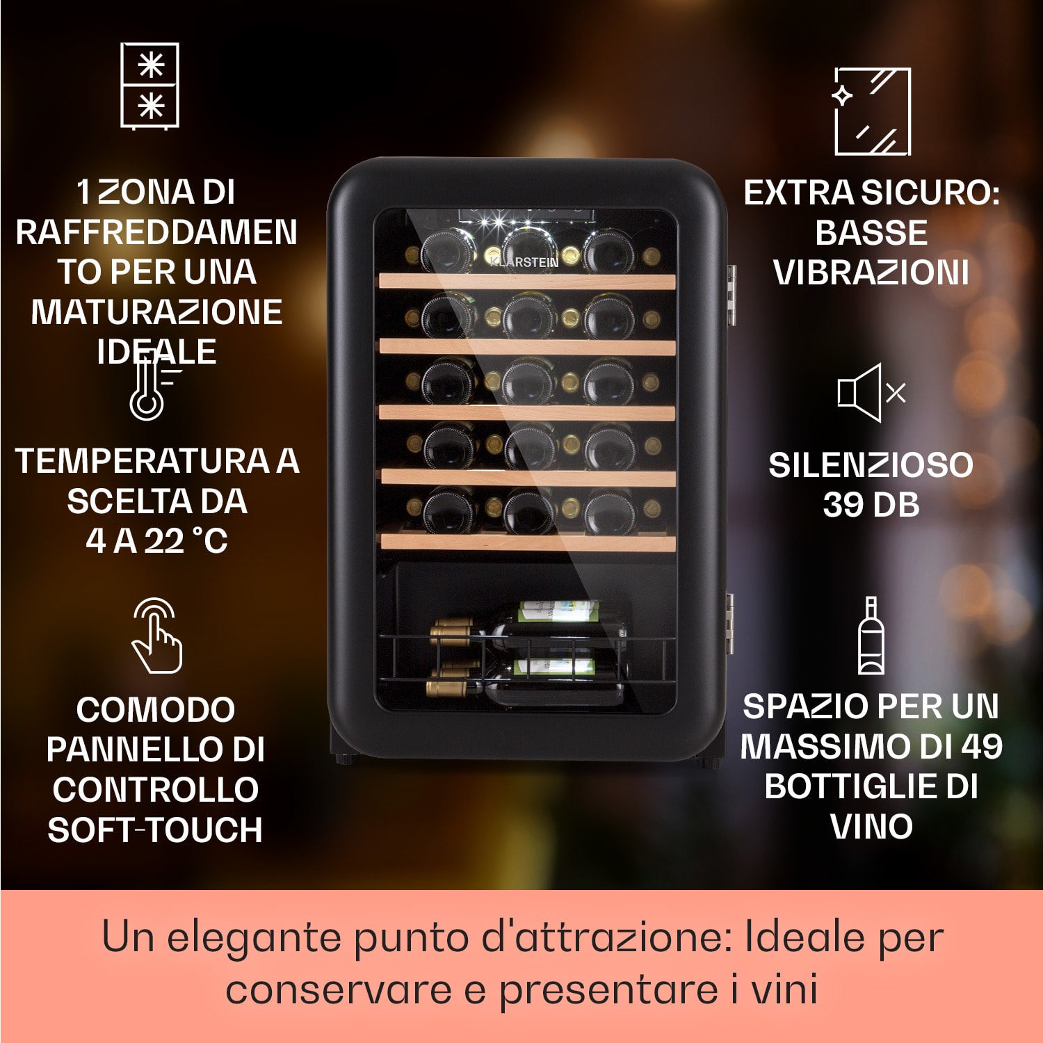 Vinetage 49 Uno - Cantinetta frigo per vini, 110 litri/49 bottiglie, 4-22 °C, rétro 