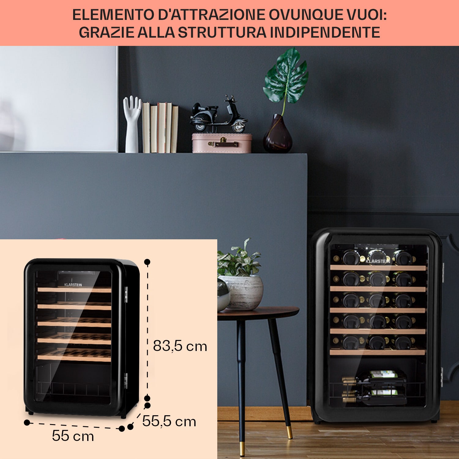 Vinetage 49 Uno - Cantinetta frigo per vini, 110 litri/49 bottiglie, 4-22 °C, rétro 