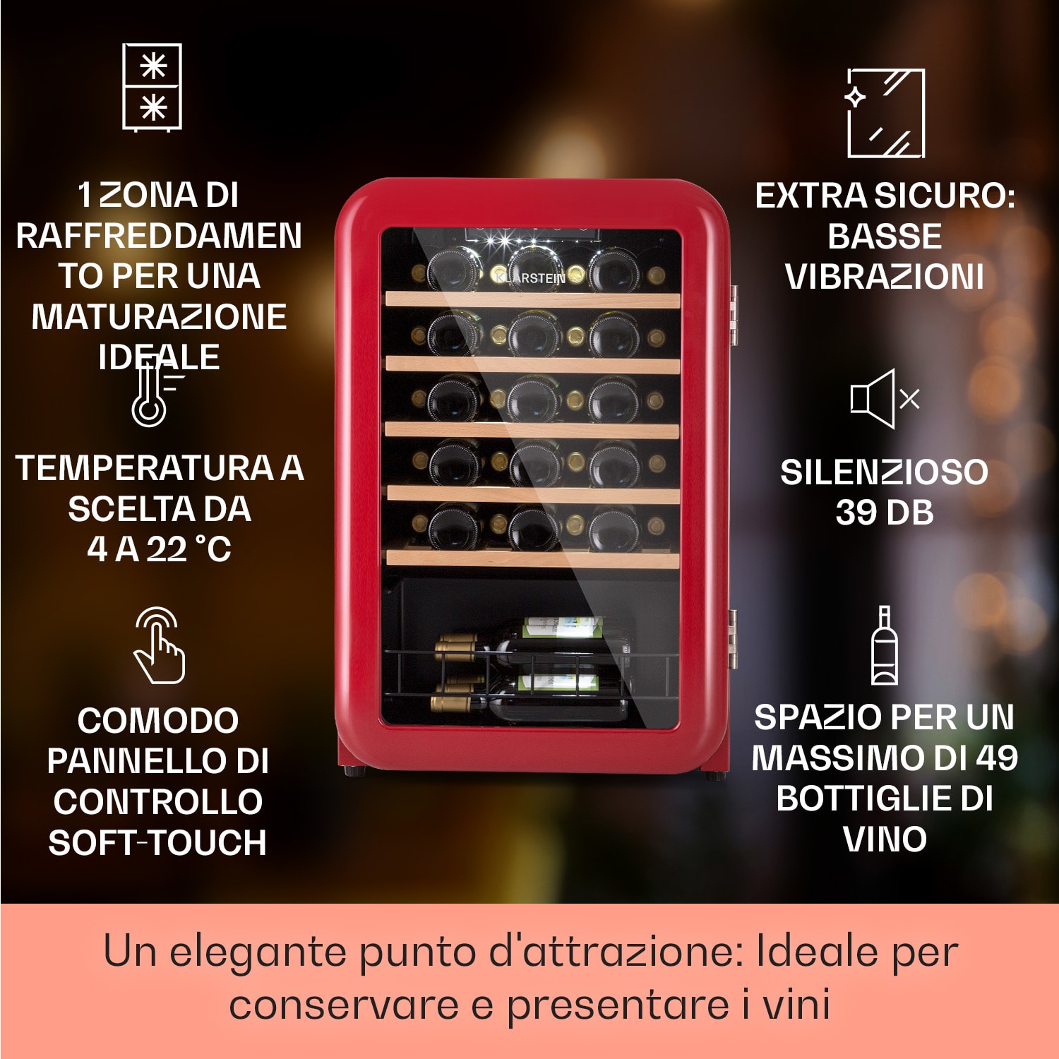 Vinetage 49 Uno - Cantinetta frigo per vini, 110 litri/49 bottiglie, 4-22 °C, rétro 