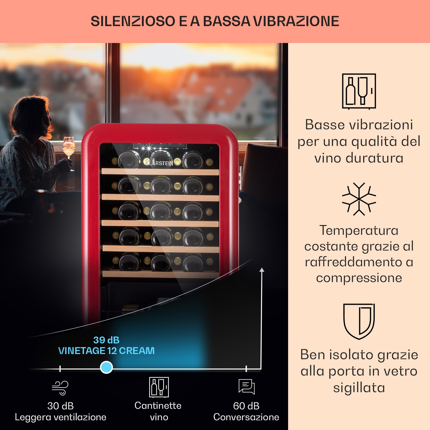 Vinetage 49 Uno - Cantinetta frigo per vini, 110 litri/49 bottiglie, 4-22 °C, rétro 