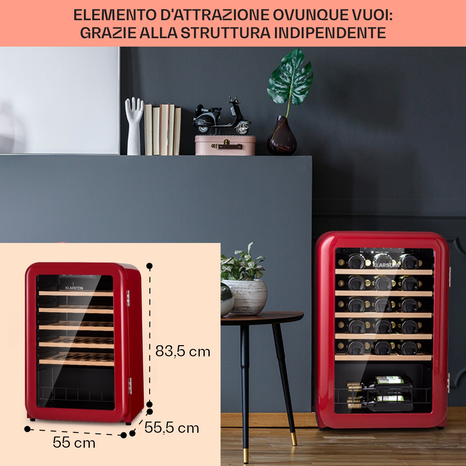 Vinetage 49 Uno - Cantinetta frigo per vini, 110 litri/49 bottiglie, 4-22 °C, rétro 