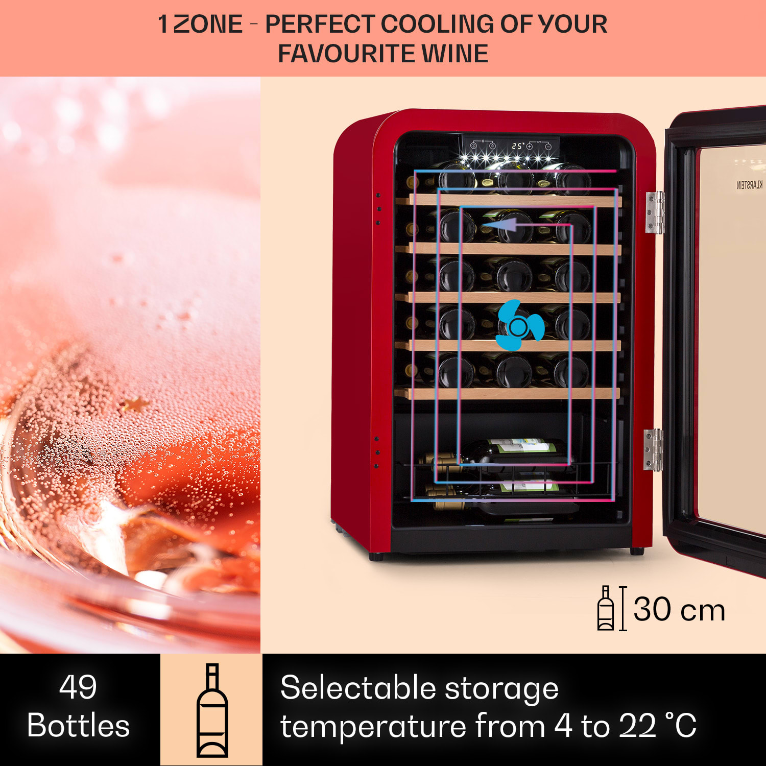 Vintage 49 Uno, borhűtő, 110 l, 49 palack, 4-22 °C, Retro 