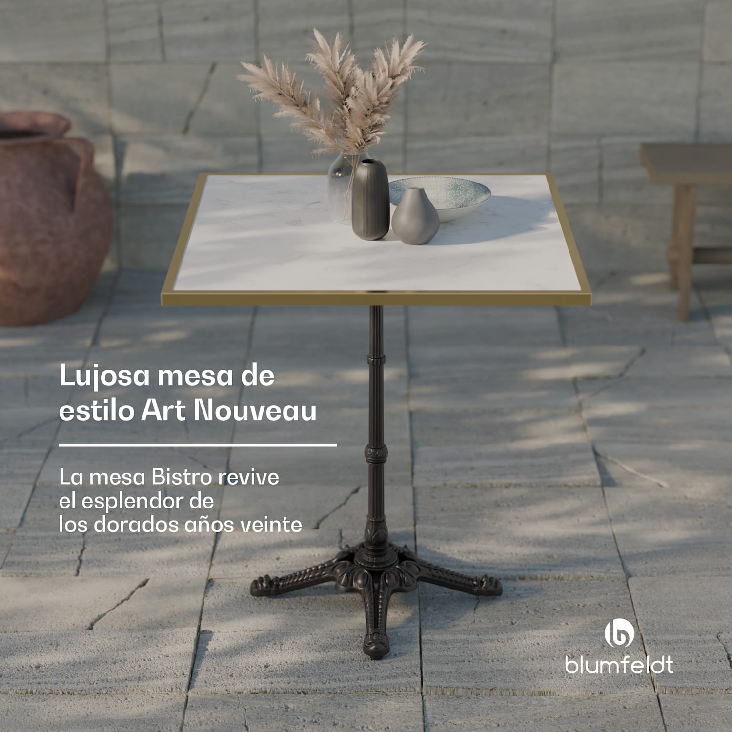 Patras Lux Mesa de bistró Tablero de mármol 60 x 60 cm Pata  de hierro fundido Blanco