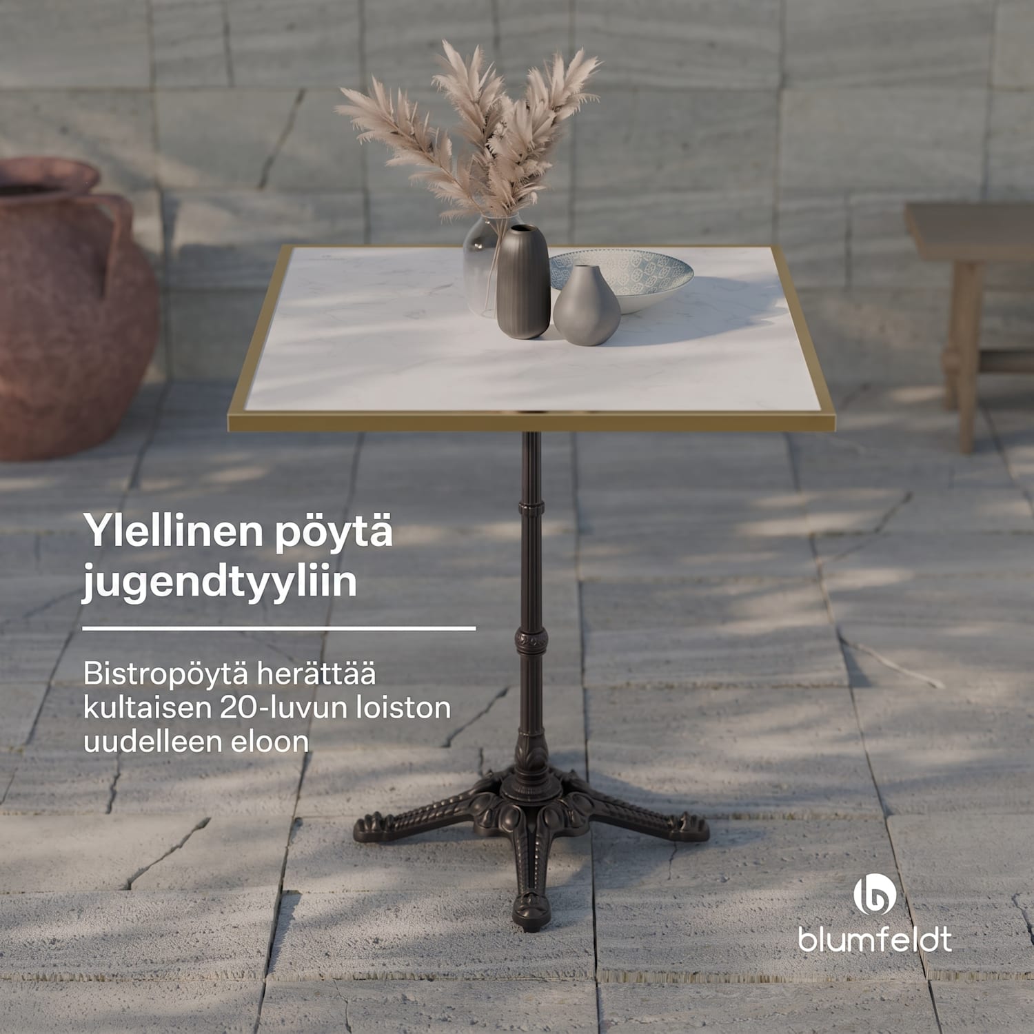 Patras Lux bistropöytä marmoripöytälevy 60 x 60 cm valurautainen jalusta Valkoinen