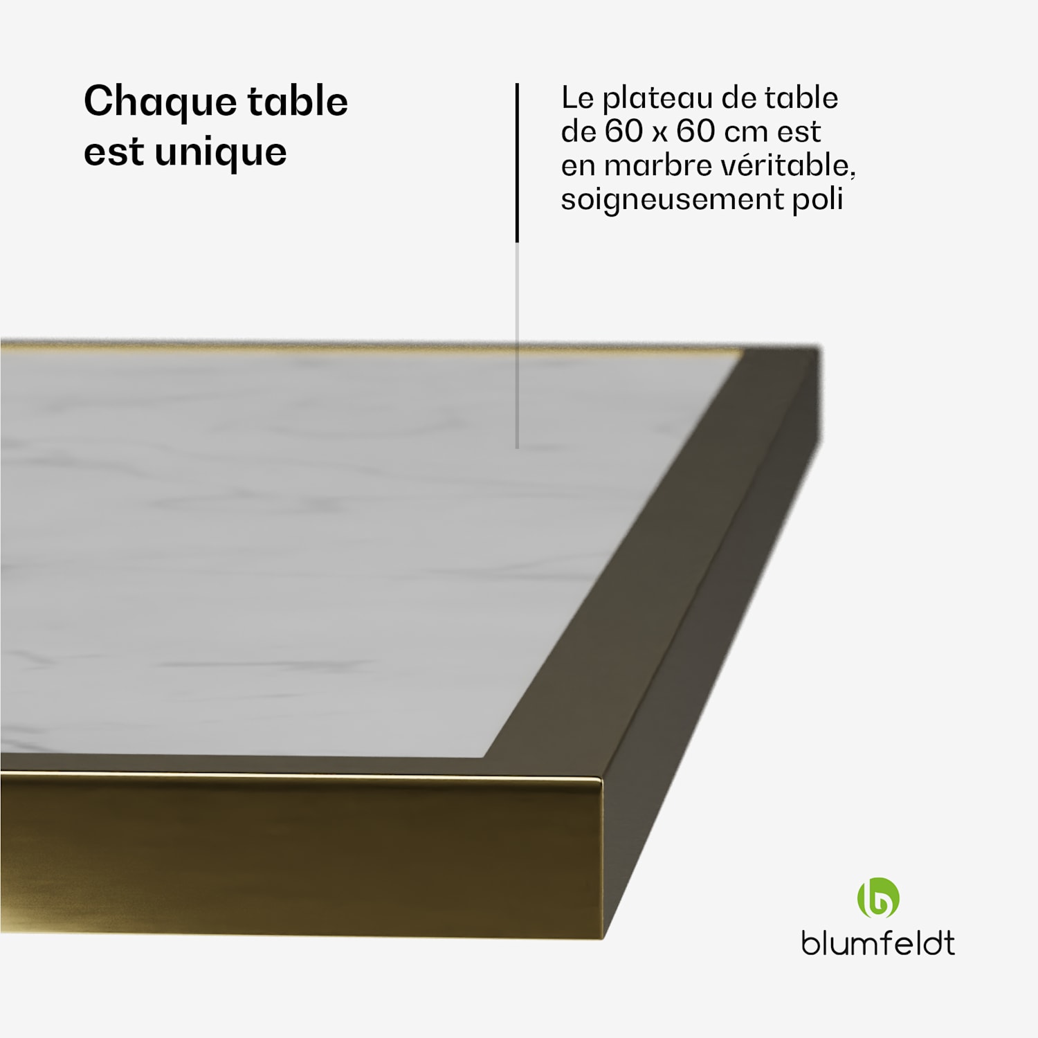 Patras Lux Table bistro plateau marbre 60 x 60 cm piètement fonte Blanc