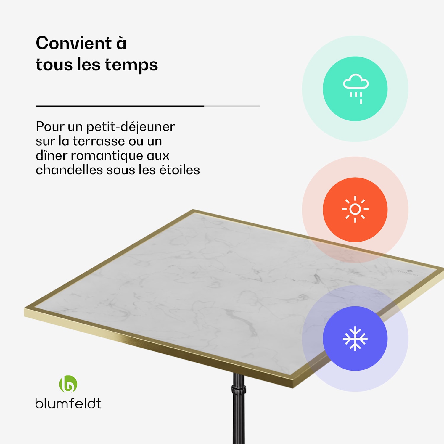 Patras Lux Table bistro plateau marbre 60 x 60 cm piètement fonte Blanc