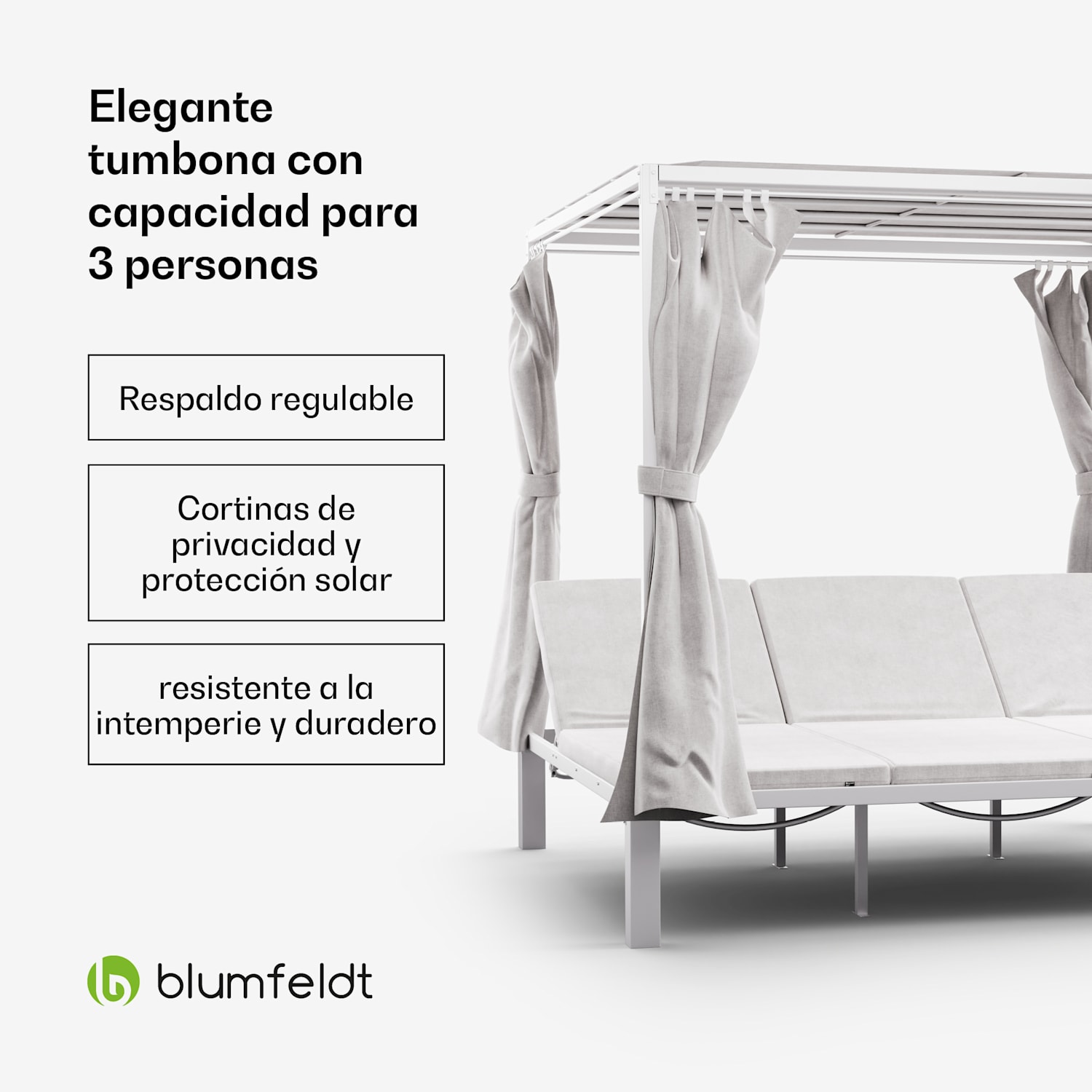 Tumbona Triple Eremitage | protección solar | hasta 3 personas | marco de aluminio | resistente a la intemperie 