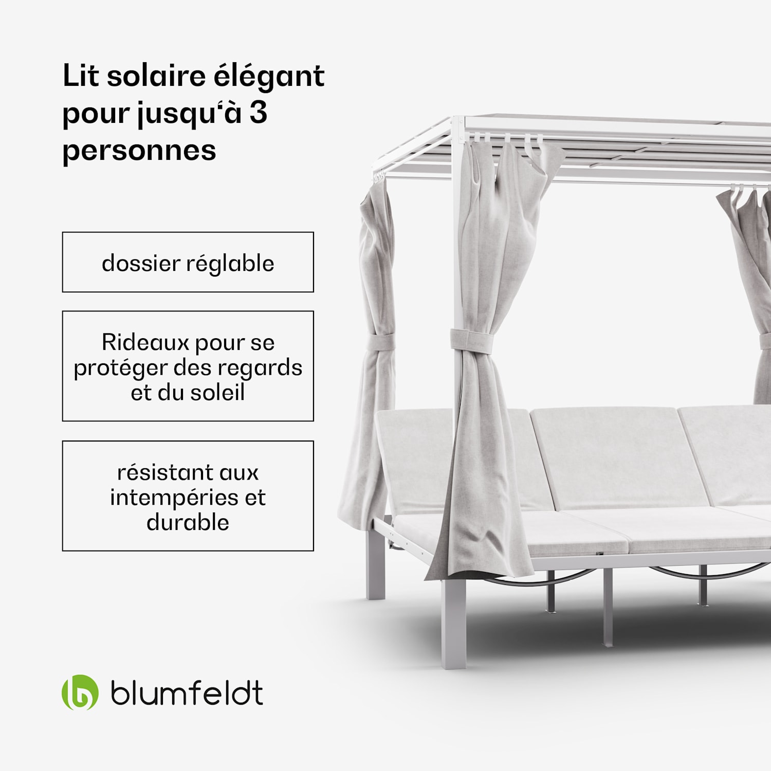 Eremitage Triple Sunbed Lit de bronzage | protection solaire | jusqu'à 3 personnes | cadre en aluminium | résistant aux intempéries 