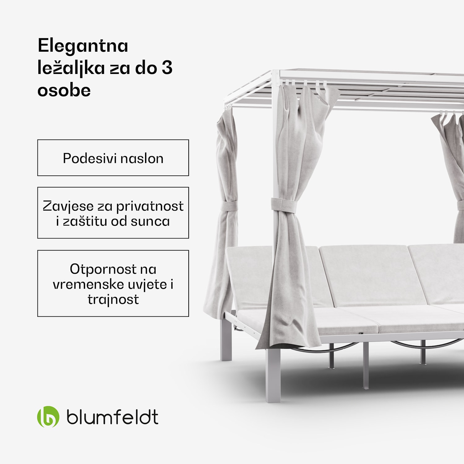 Eremitage Triple trostruka ležaljka, zaštita od sunca, za do 3 osobe, aluminijski okvir, otporna na vremenske uvjete 