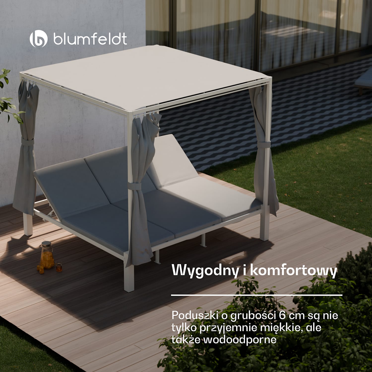 Łóżko do opalania Eremitage Triple Sunbed, ochrona przeciwsłoneczna, dla maks. 3 osób, aluminiowa rama, odporne na warunki atmosferyczne 