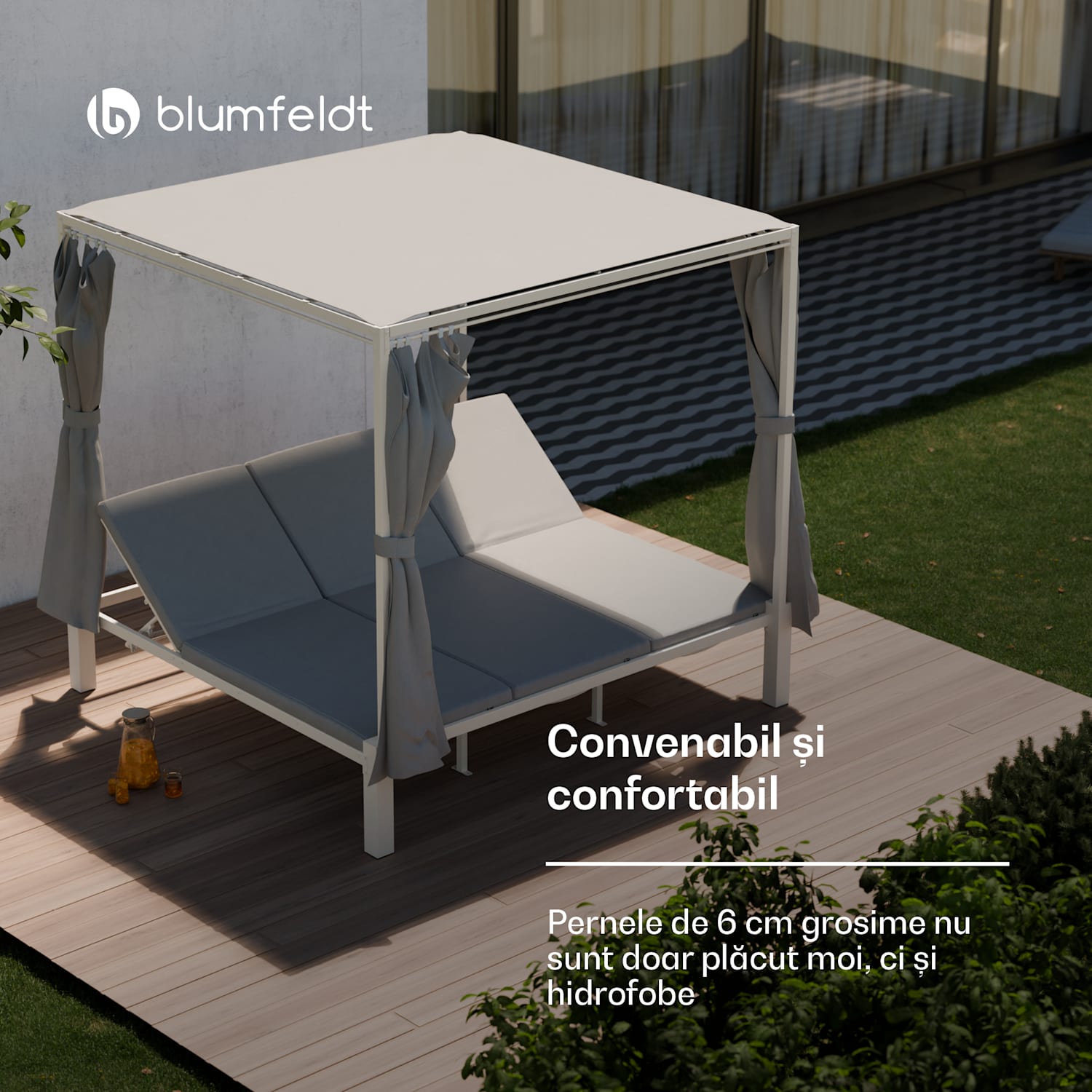 Eremitage Triple șezlong triplu, protecție solară, până la 3 persoane, cadru din aluminiu, rezistent la intemperii 