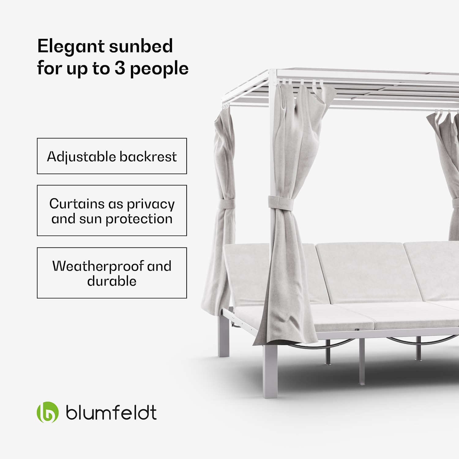 Eremitage Triple sun bed | sun protection | up to 3 people | aluminium frame | weatherproof 