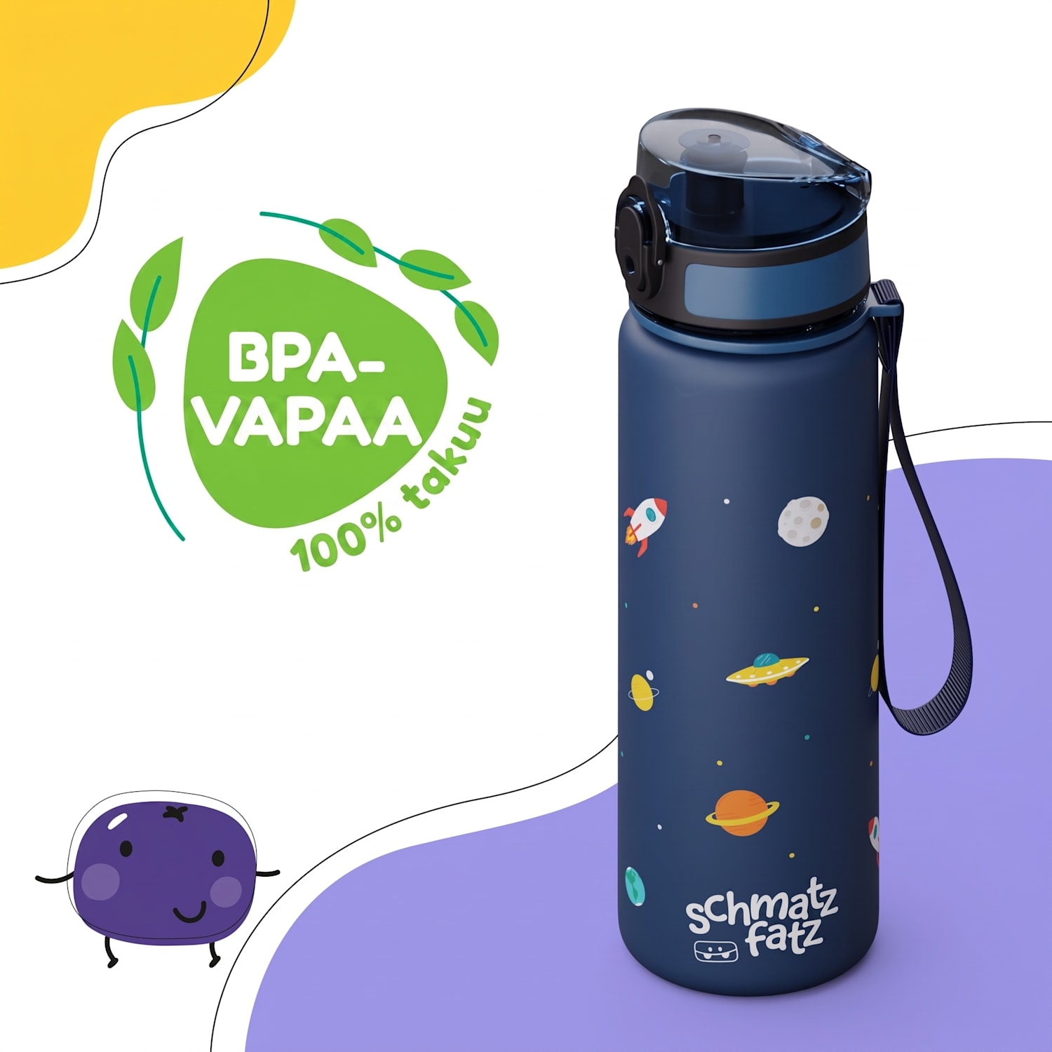 schmatzfatz lasten urheilujuomapullo 500 ml | Tritan | Muovinen juomanokka | Kantolenkki | BPA-vapaa | Lahjapakkaus 500 ml | Navy Space