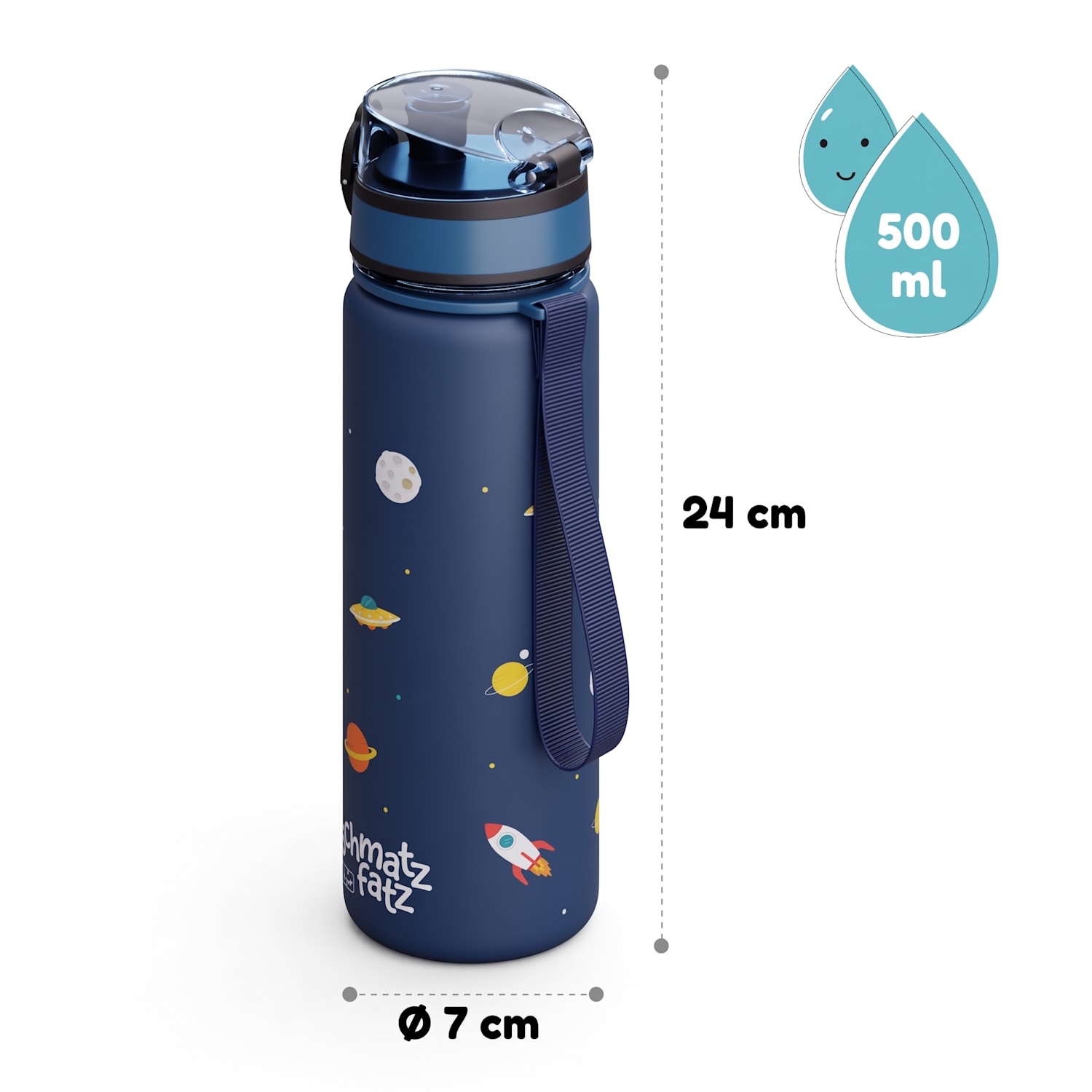 Schmatzfatz, ivópalack, sportpalack, 500 ml, 24 cm, tritan 500 ml | Navy Space