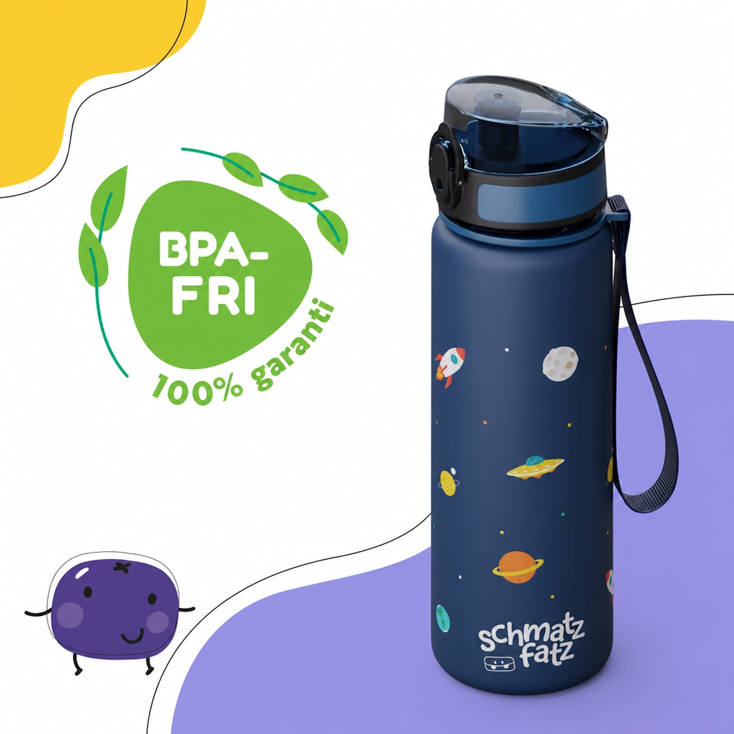schmatzfatz barn sportdryckflaska 500 ml | Tritan | plastmunstycke | bärrem | BPA-fri | presentförpackning 500 ml | Navy Space