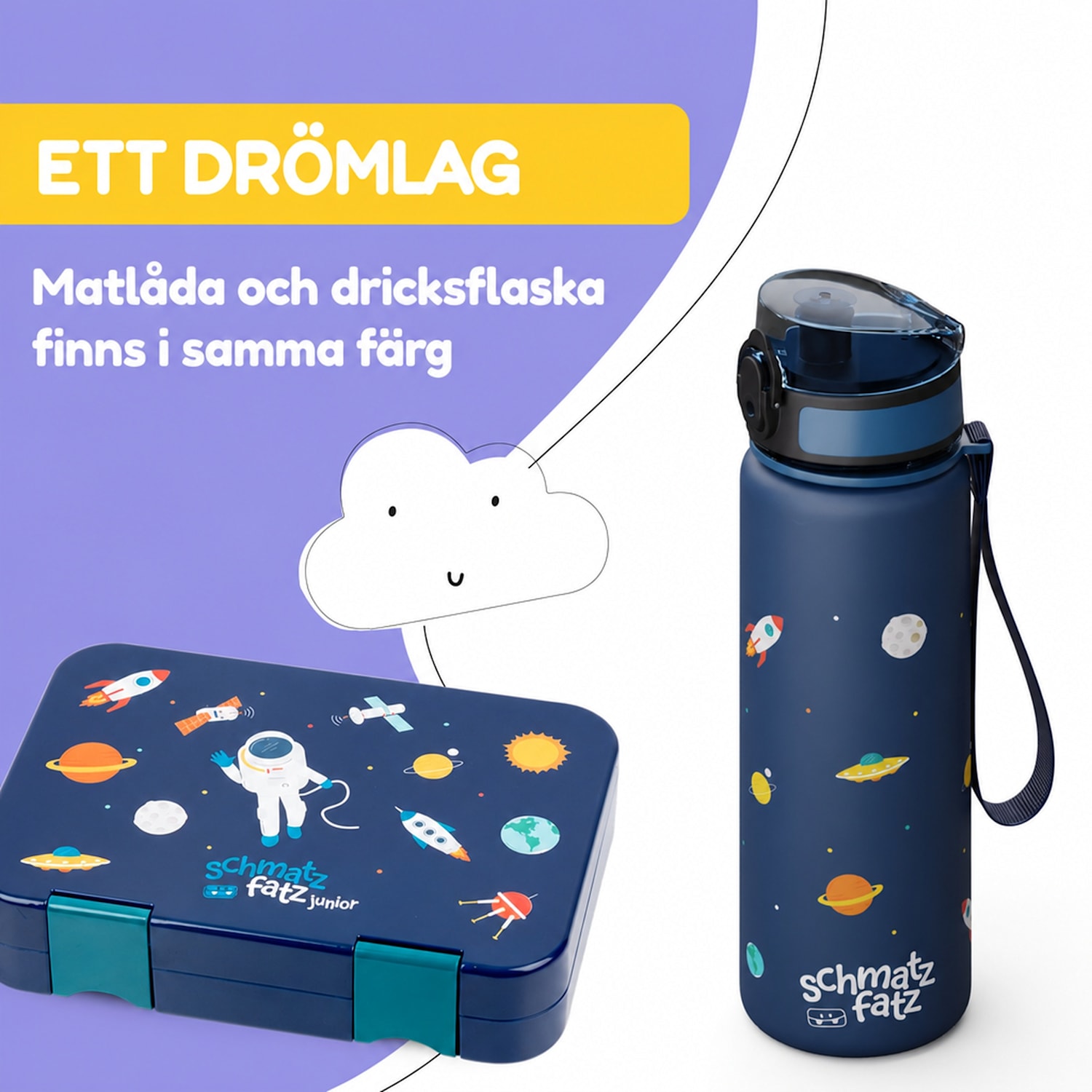 schmatzfatz barn sportdryckflaska 500 ml | Tritan | plastmunstycke | bärrem | BPA-fri | presentförpackning 500 ml | Navy Space