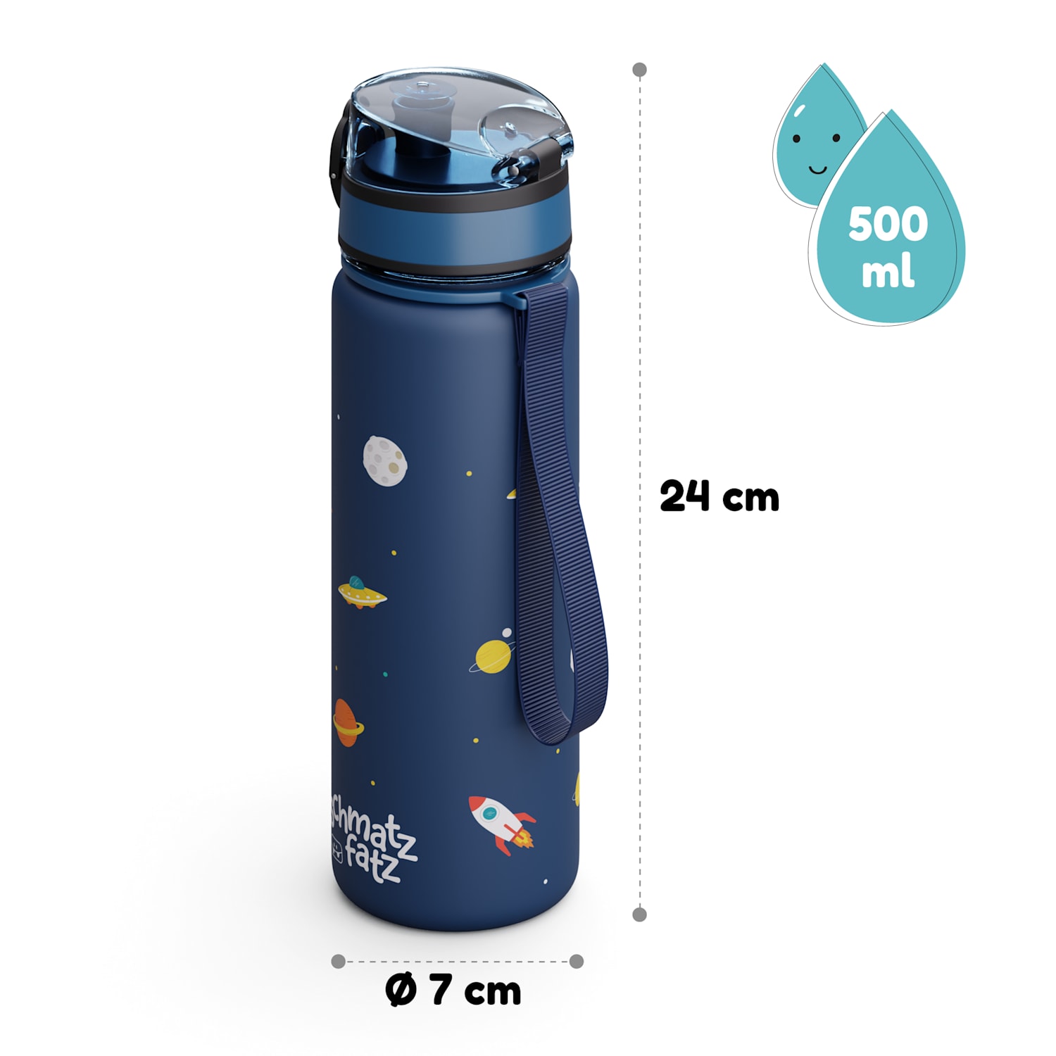Schmatzfatz, boca za piće, boca za sport, 500 ml, 24 cm, tritan 500 ml | Navy Space