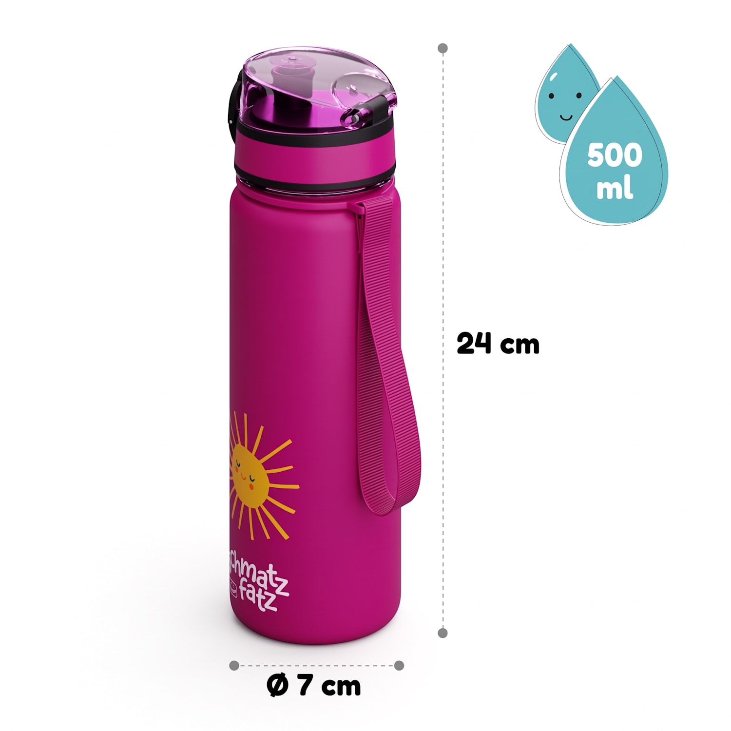 Schmatzfatz, láhev na pití, sportovní láhev, 500 ml, 24 cm, tritan 500 ml | Purple Sun