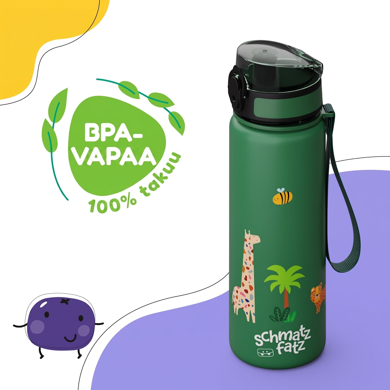 schmatzfatz lasten urheilujuomapullo 500 ml | Tritan | Muovinen juomanokka | Kantolenkki | BPA-vapaa | Lahjapakkaus 500 ml | Dark Green Jungle