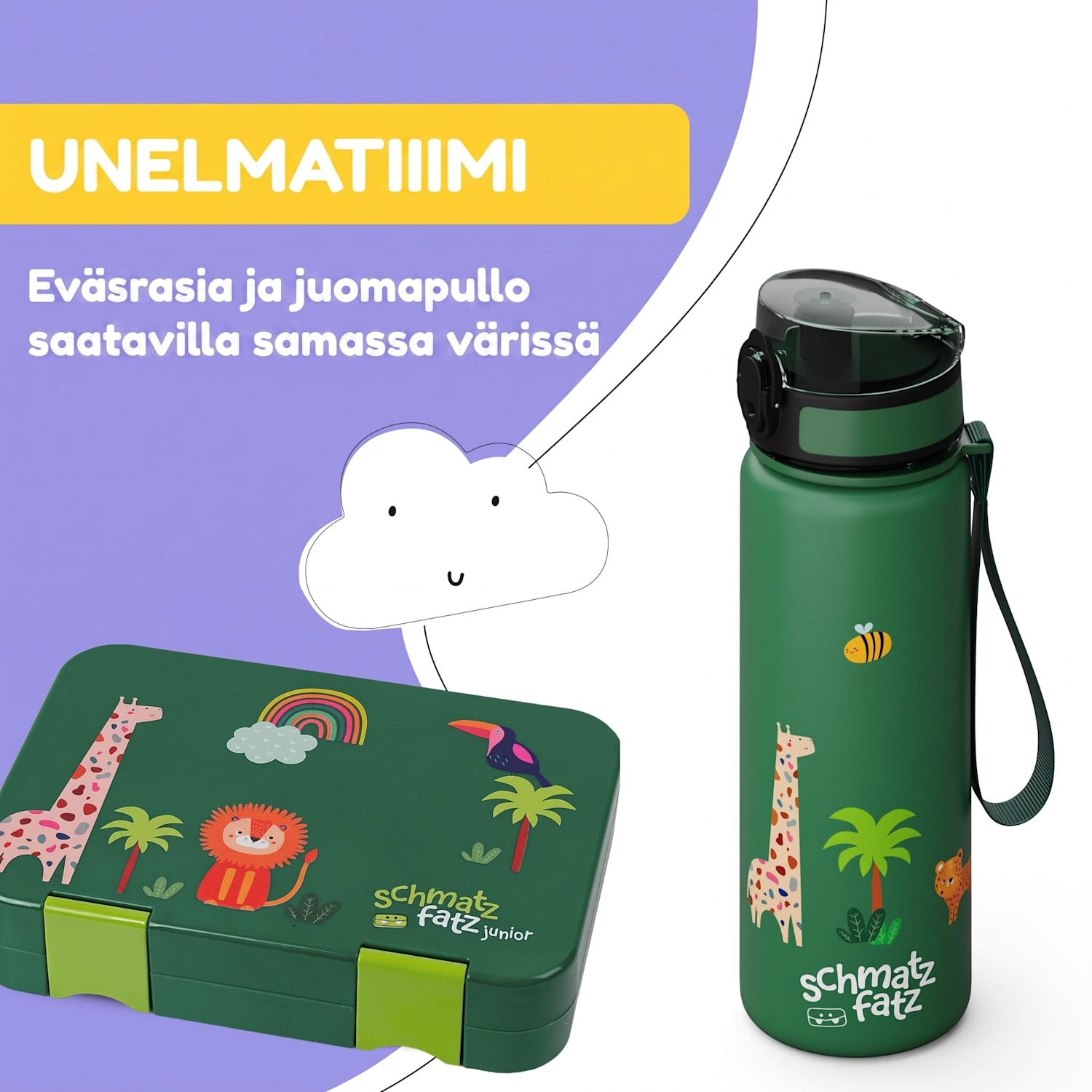 schmatzfatz lasten urheilujuomapullo 500 ml | Tritan | Muovinen juomanokka | Kantolenkki | BPA-vapaa | Lahjapakkaus 500 ml | Dark Green Jungle