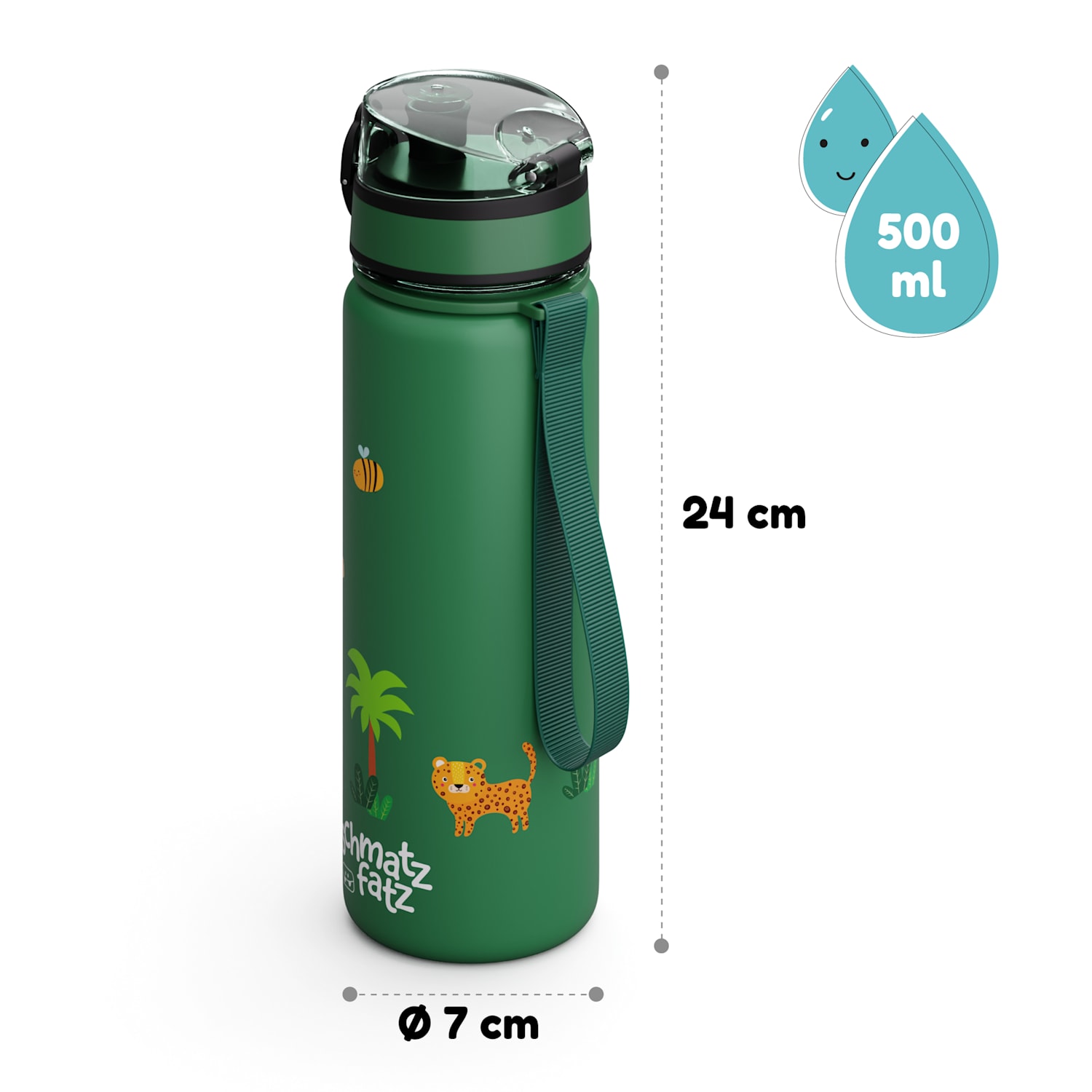 Schmatzfatz - Borraccia, borraccia sportiva, 500 ml, 24 cm, Tritan 500 ml | Dark Green Jungle