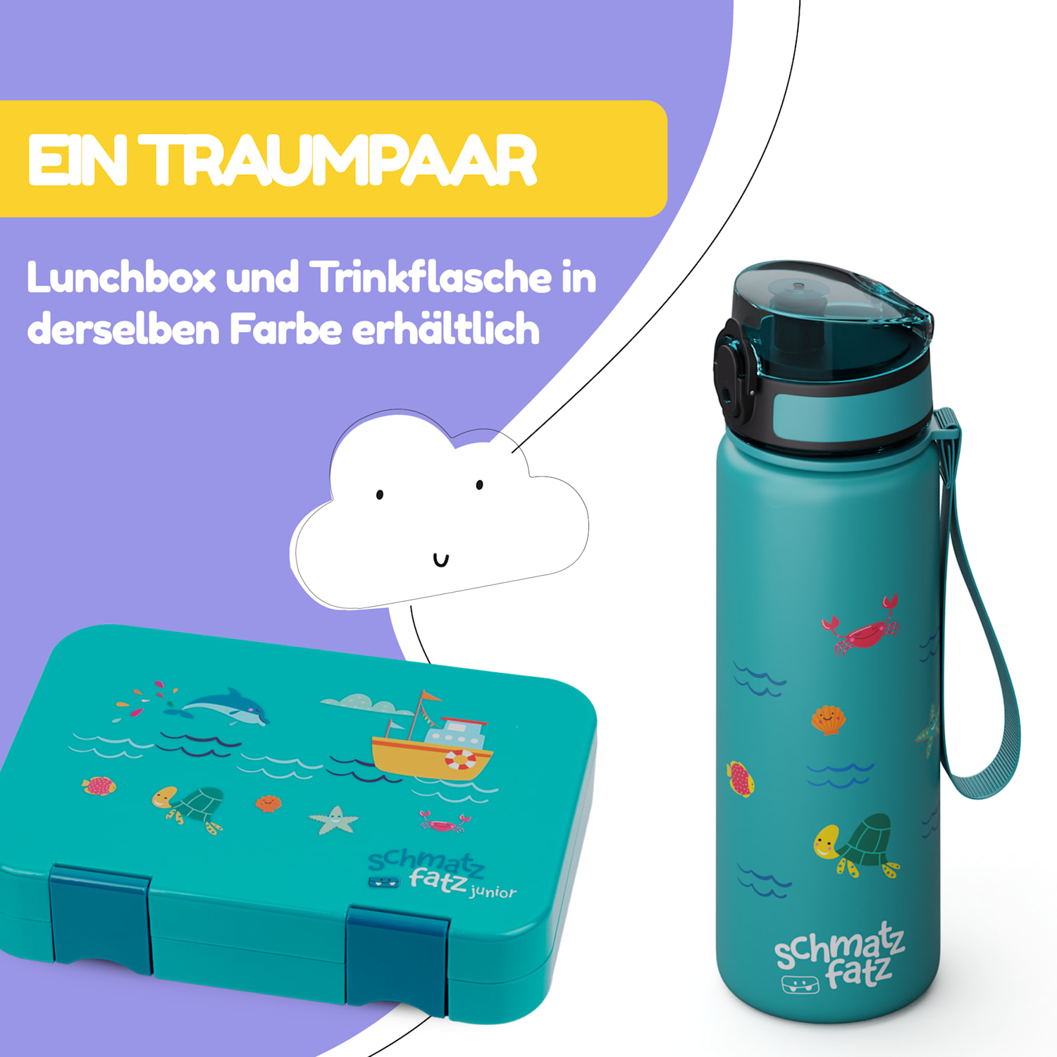 Schmatzfatz Trinkflasche Sportflasche 500 ml 24 cm Tritan 500 ml | Petrol Sea