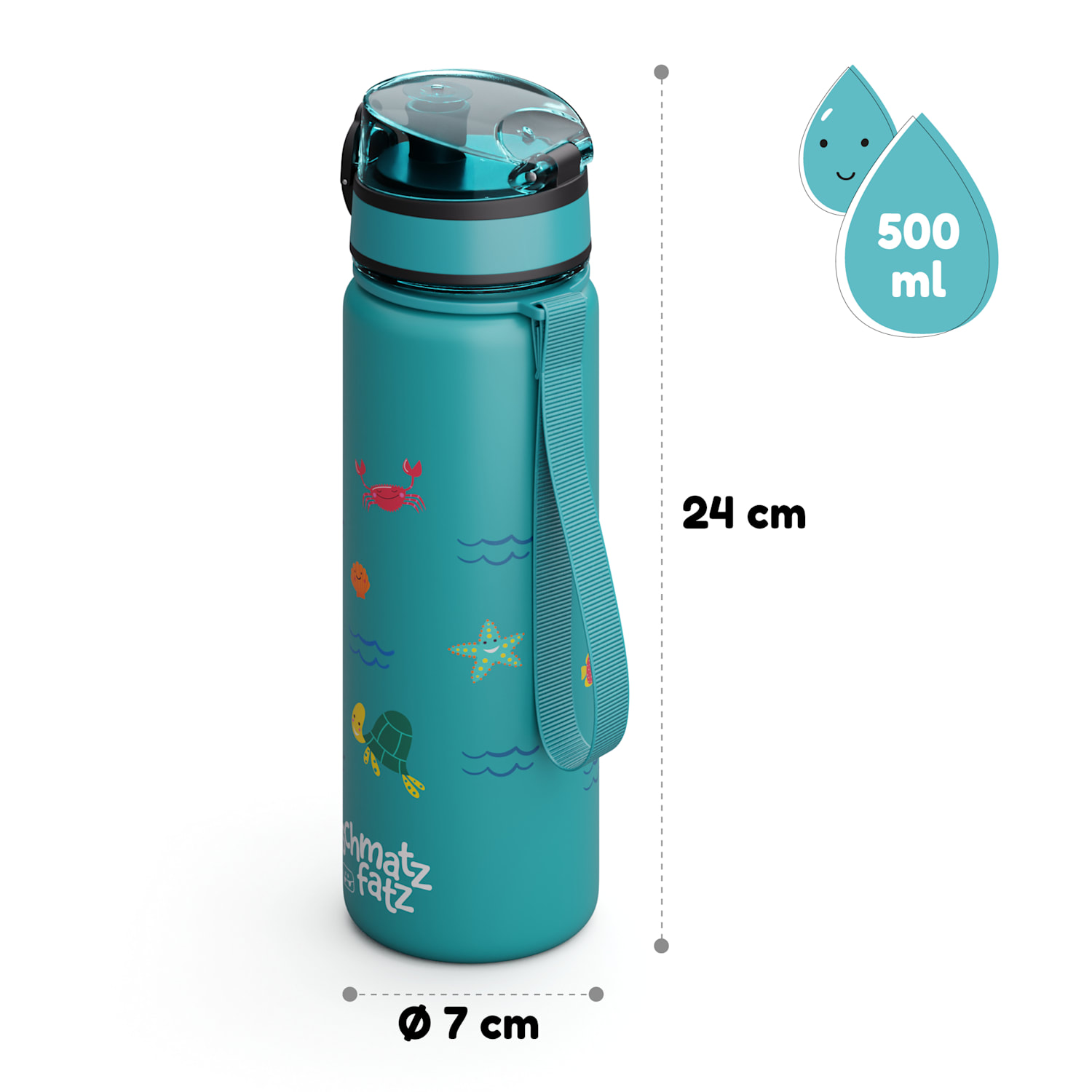 Schmatzfatz Trinkflasche Sportflasche 500 ml 24 cm Tritan 500 ml | Petrol Sea