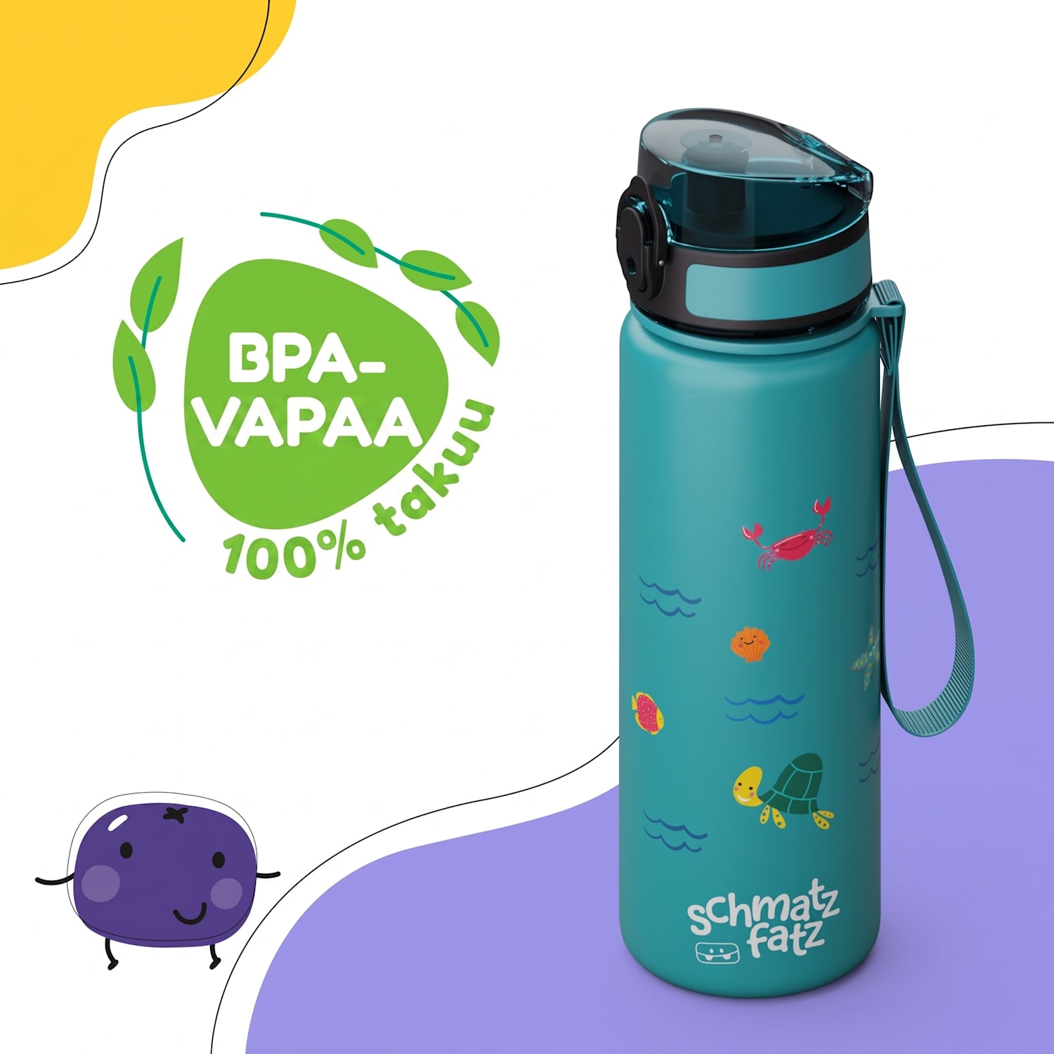 schmatzfatz lasten urheilujuomapullo 500 ml | Tritan | Muovinen juomanokka | Kantolenkki | BPA-vapaa | Lahjapakkaus 500 ml | Petrol Sea